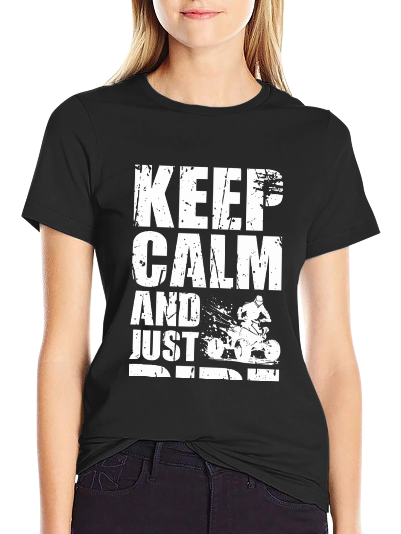 Keep Calm and Just Ride Black Graphic T-Shirt