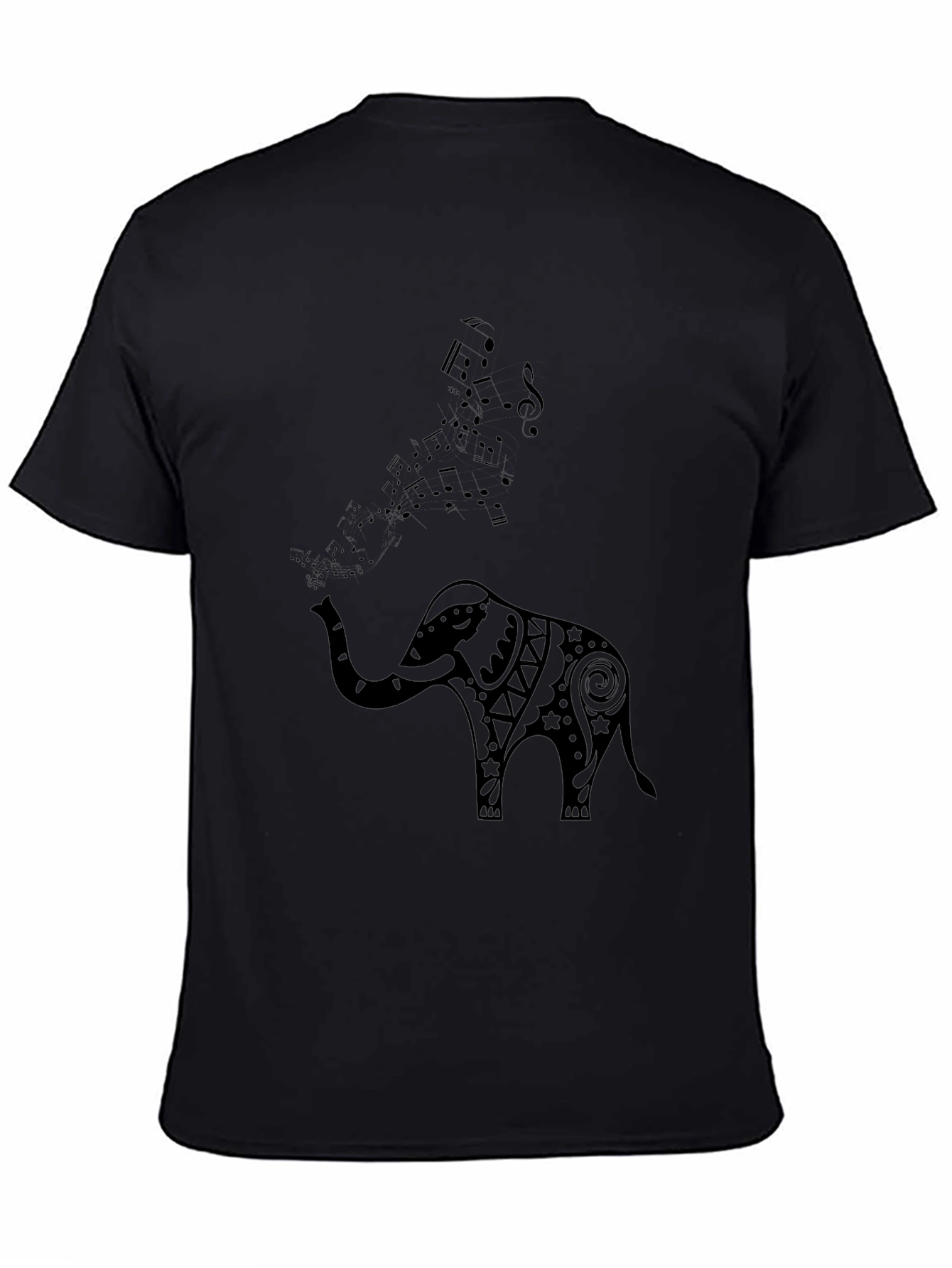 Elephant Music Notes Mens Black Graphic Tee