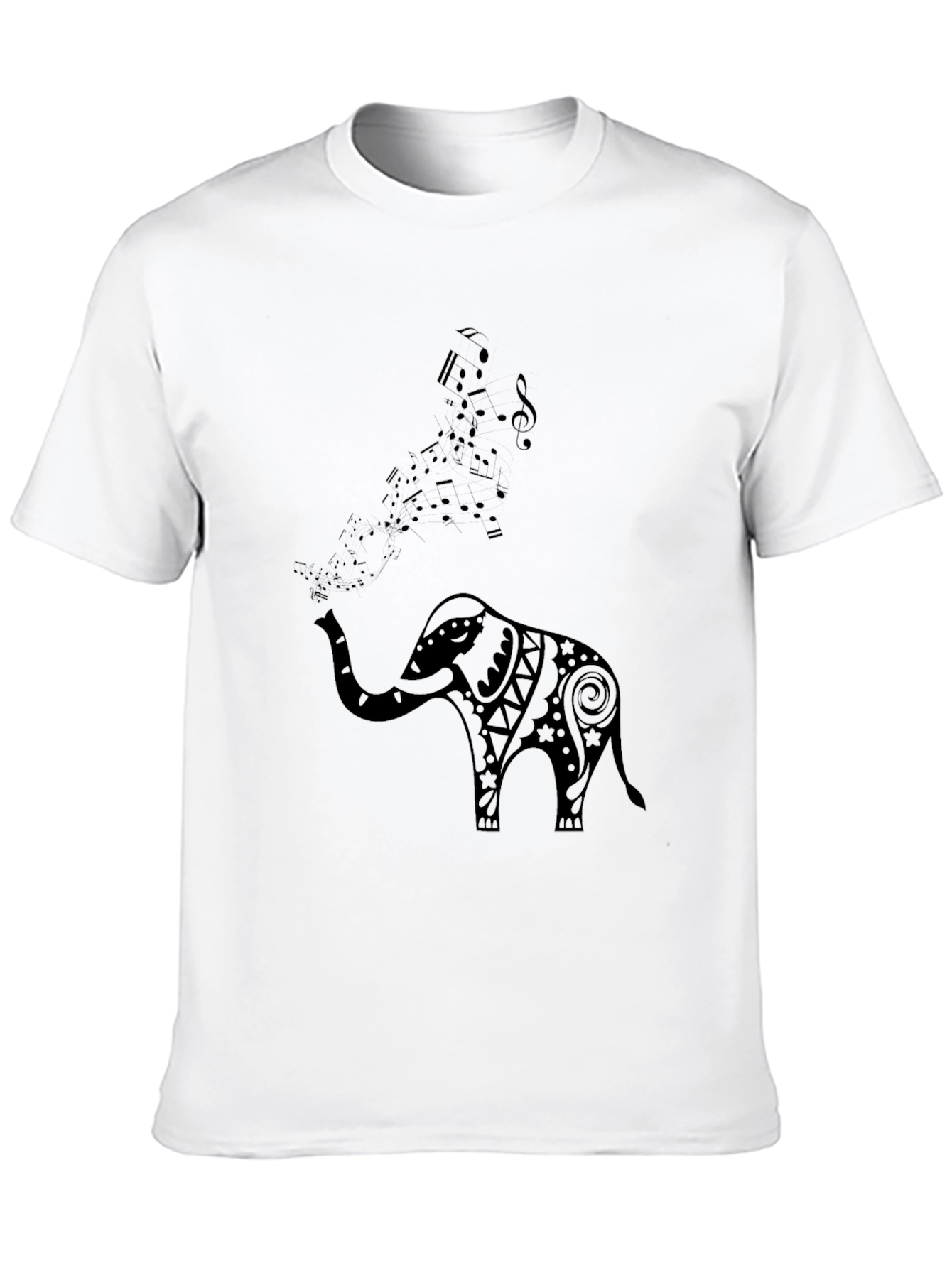 Elephant Music Notes Mens Black Graphic Tee