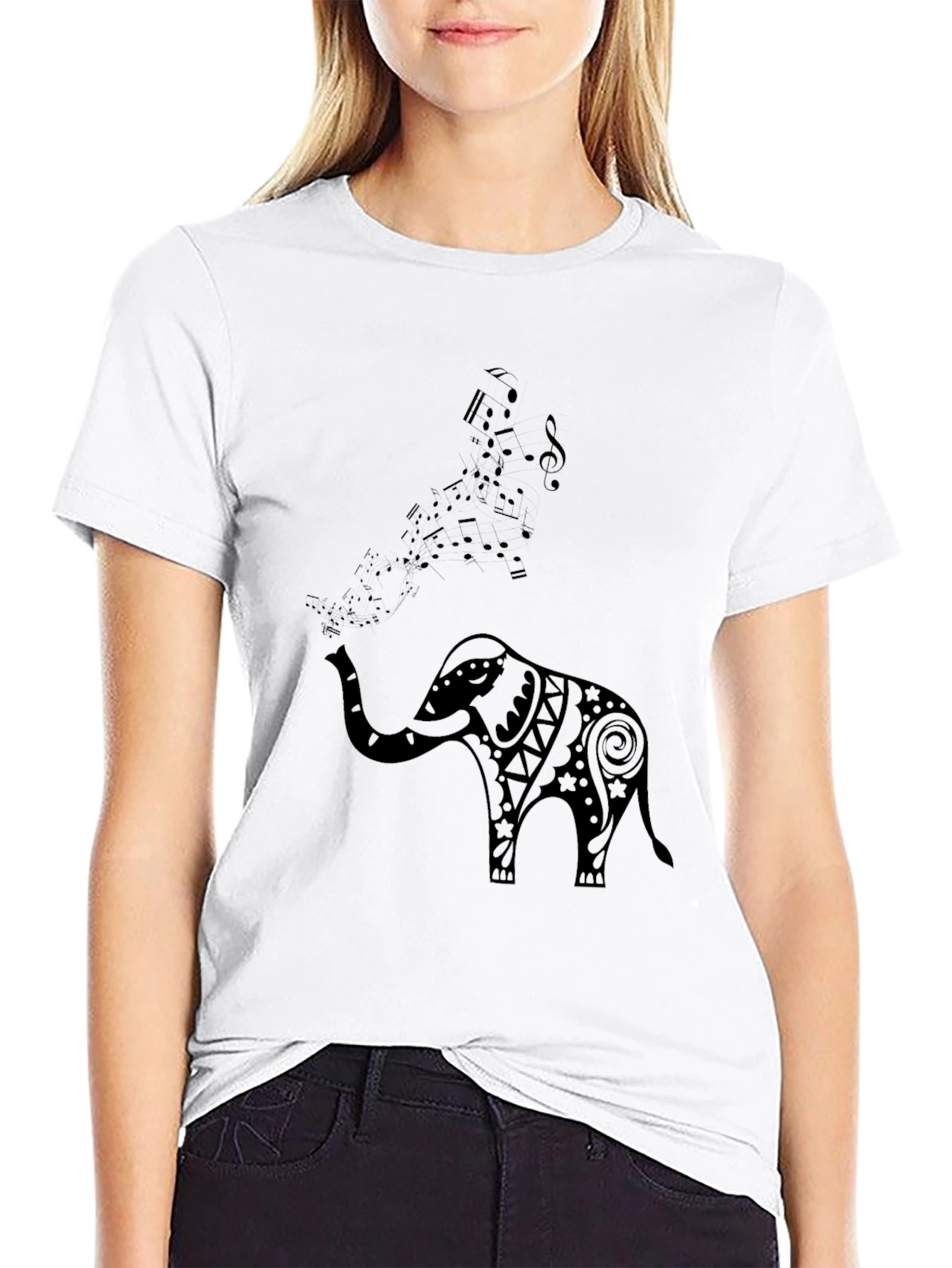 Elephant Music Notes Mens Black Graphic Tee
