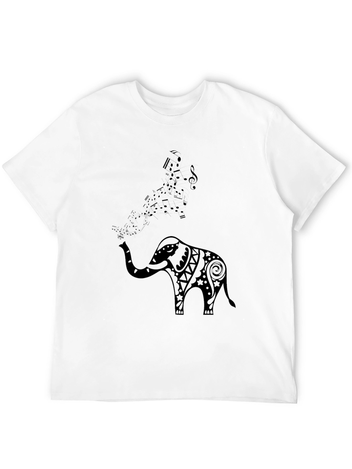 Elephant Music Notes Mens Black Graphic Tee