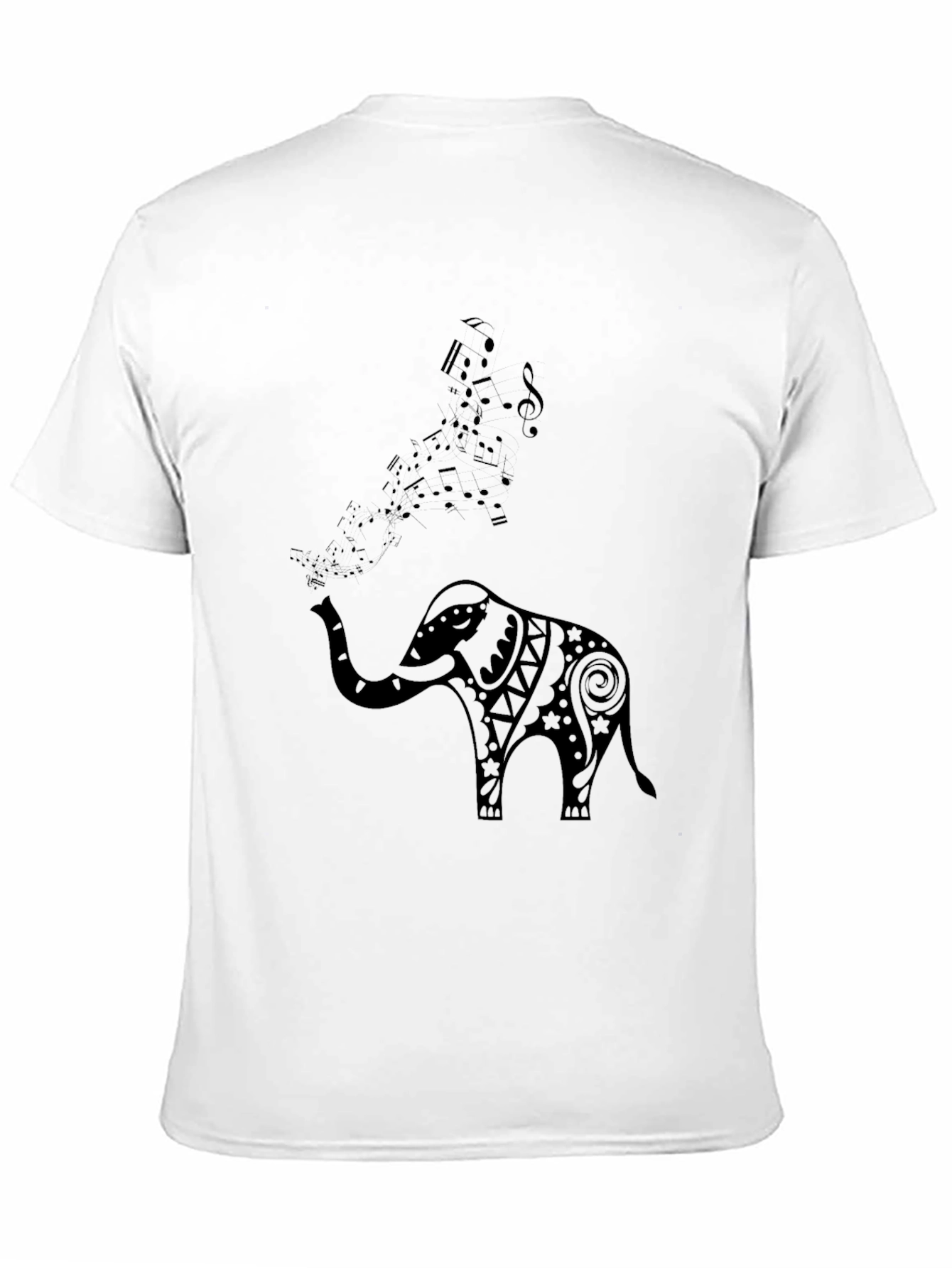 Elephant Music Notes Mens Black Graphic Tee