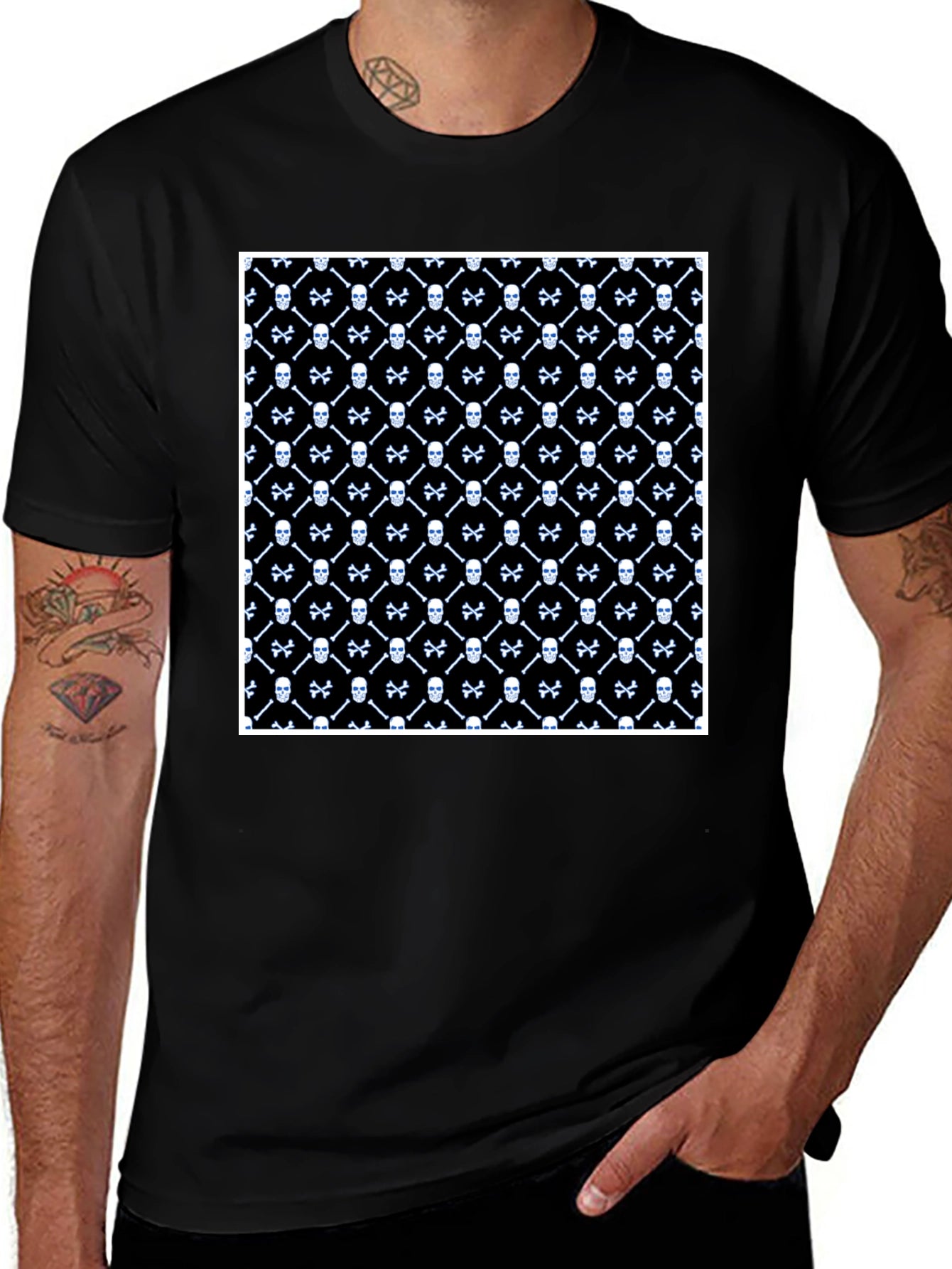 Skull & Crossbones Pattern Black T-Shirt