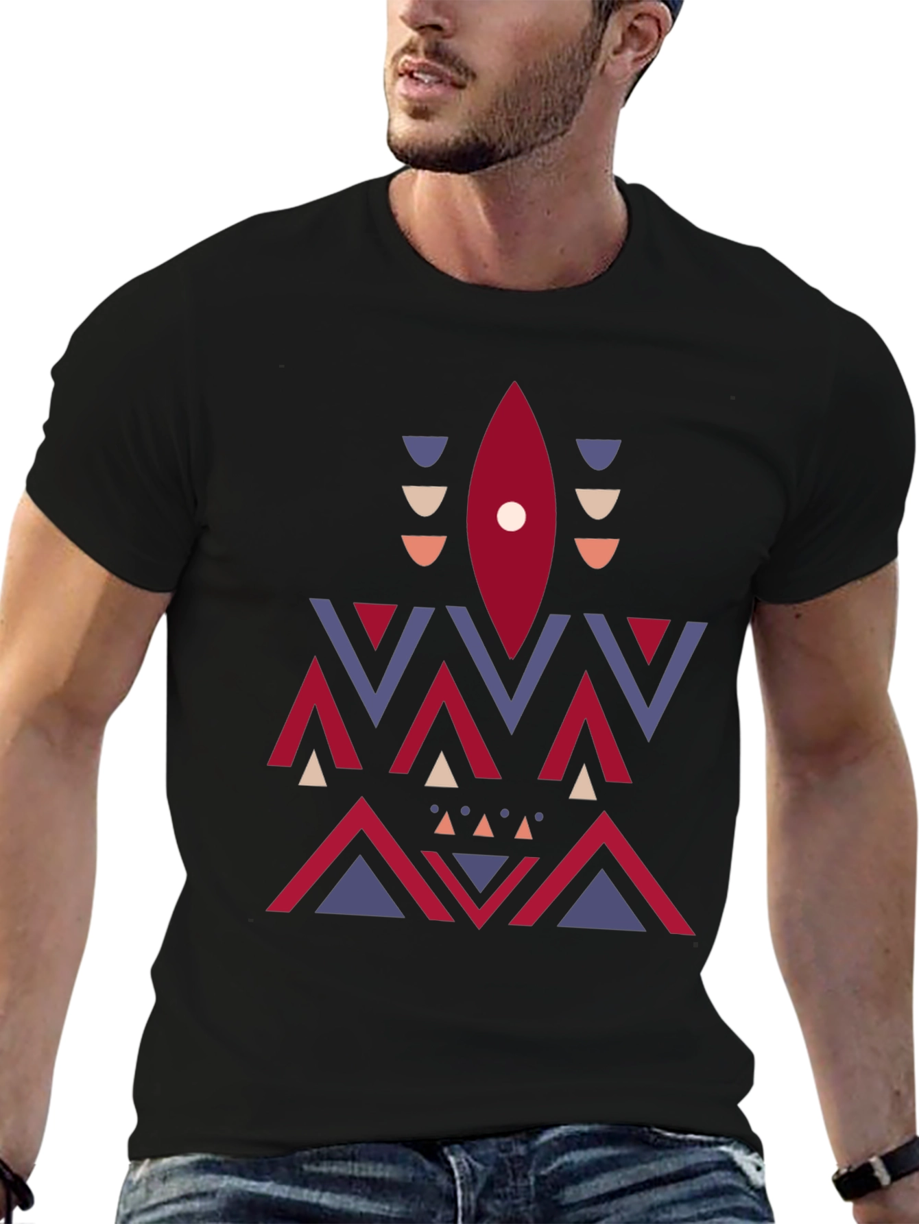 Geometric Aztec Print Tee - Stylish Mens Black T-Shirt