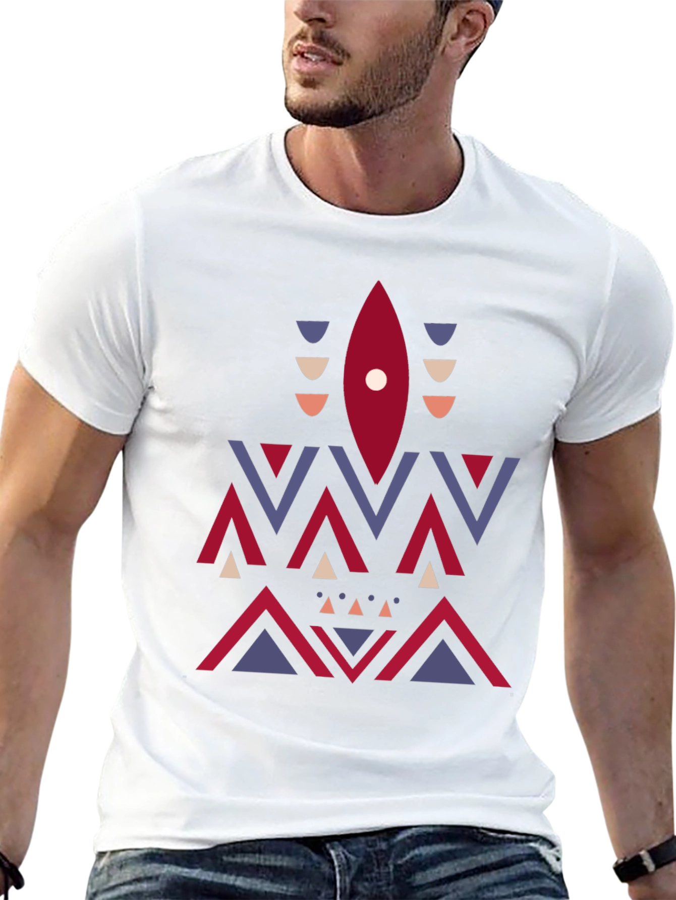 Geometric Aztec Print Tee - Stylish Mens Black T-Shirt