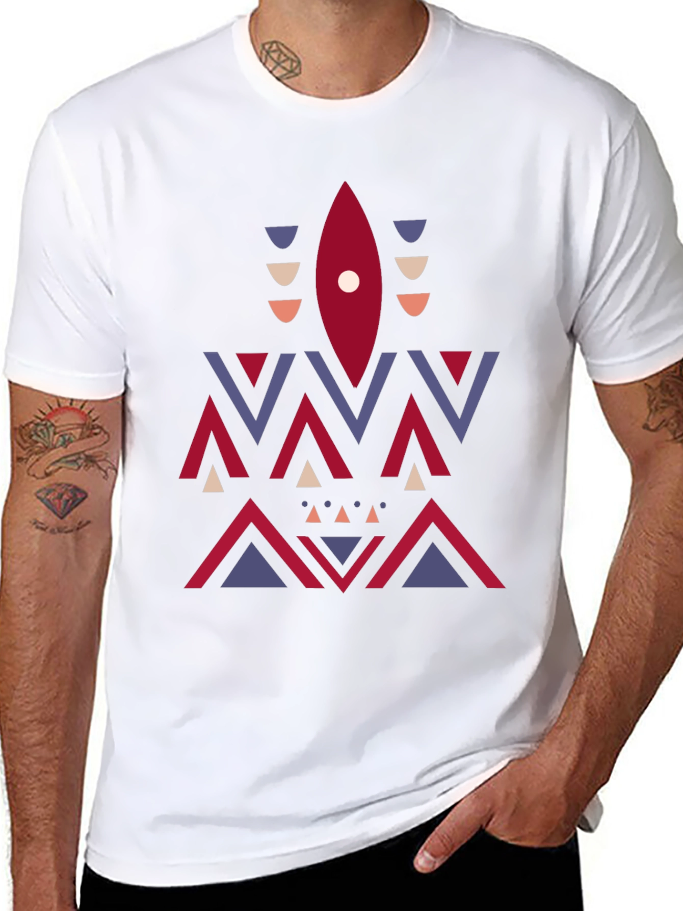 Geometric Aztec Print Tee - Stylish Mens Black T-Shirt