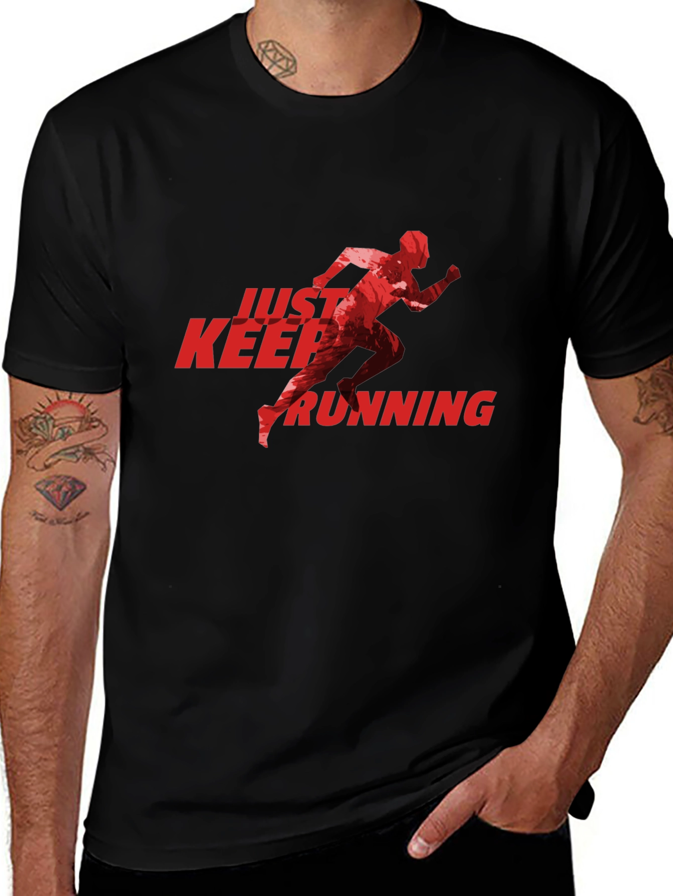 Just Keep Running Graphic Tee - Black