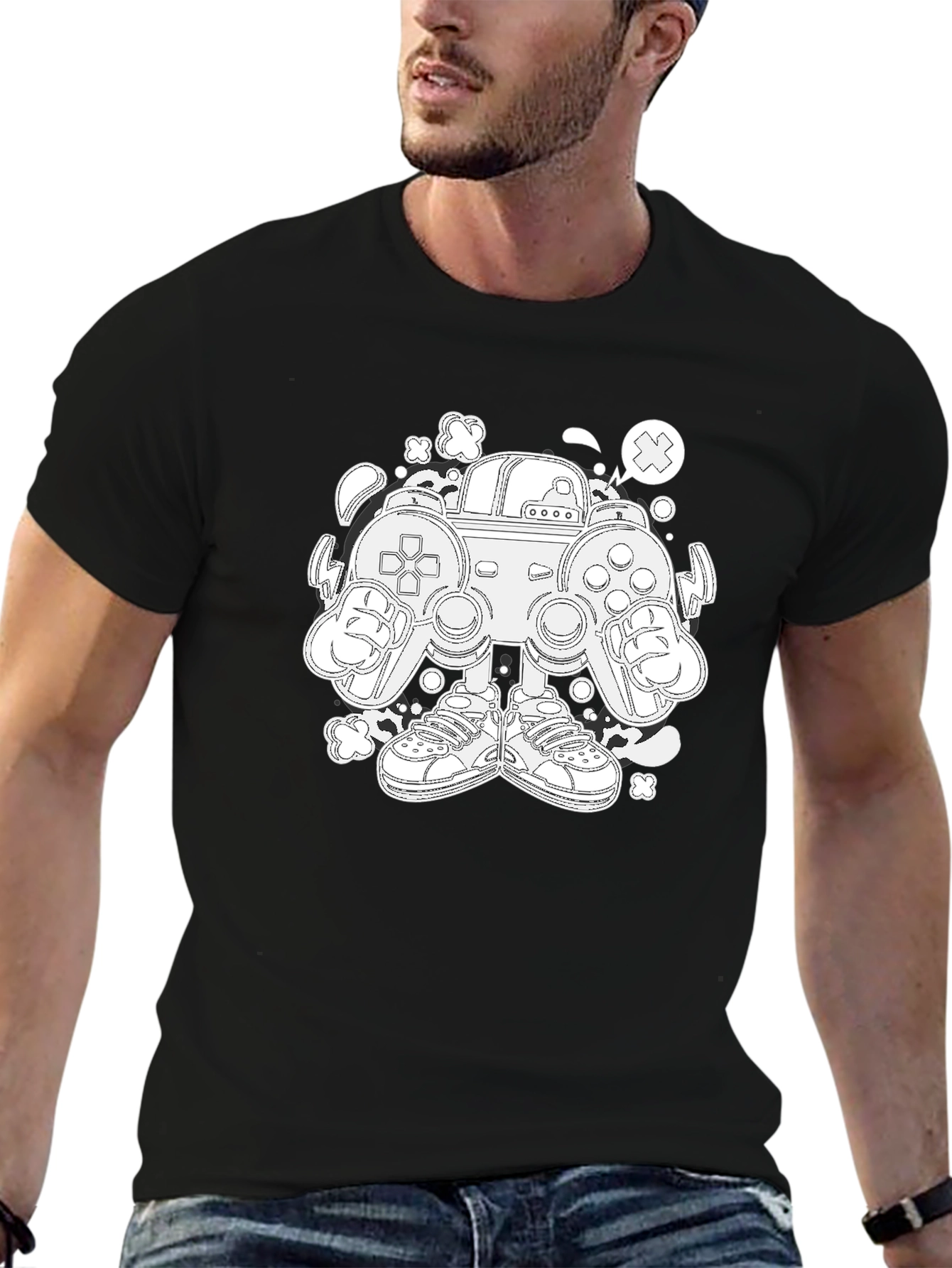 Cool Graphic Tee - Gamer Console Cartoon Print