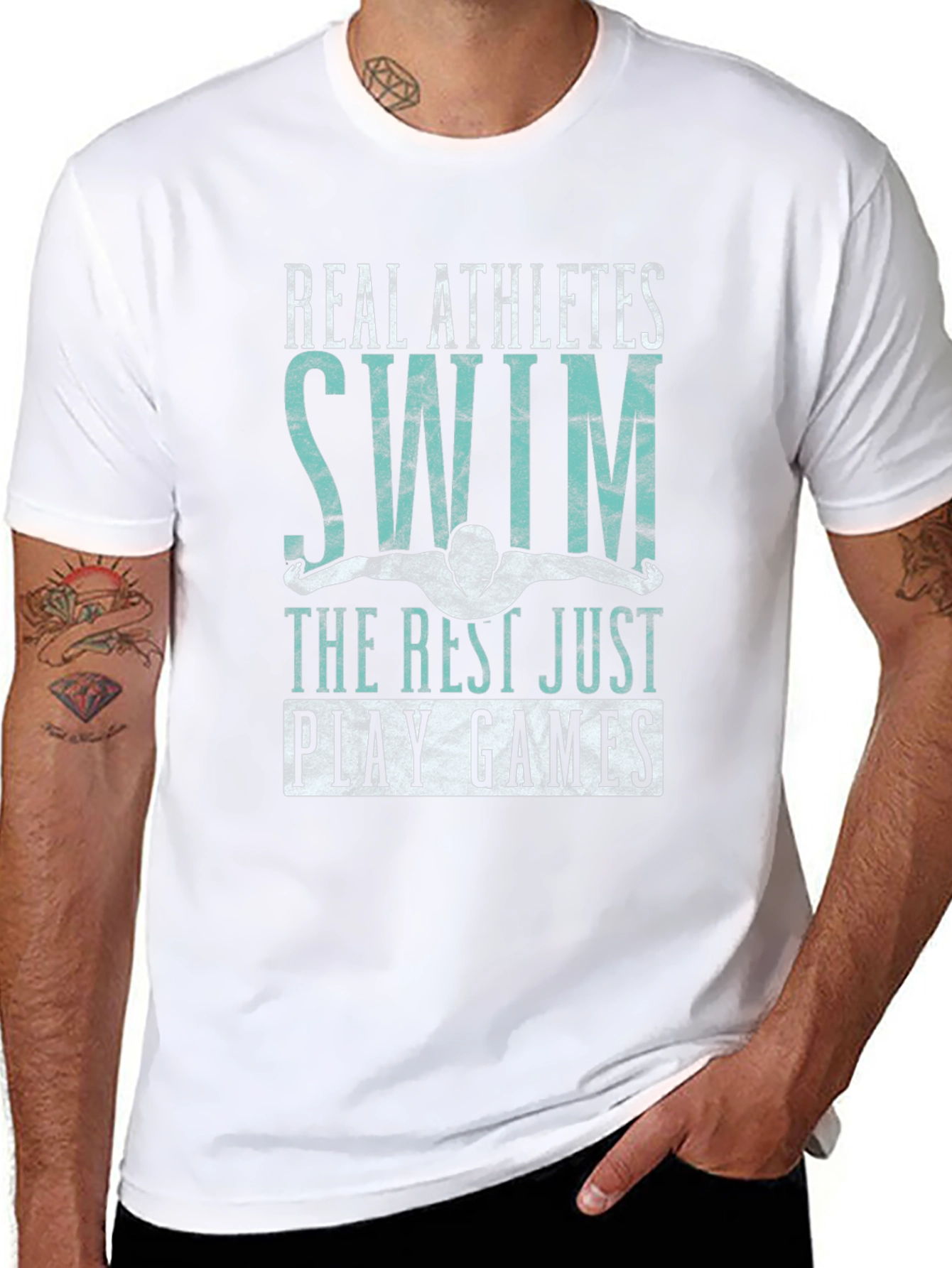 Real Athletes Swim Black Graphic T-Shirt