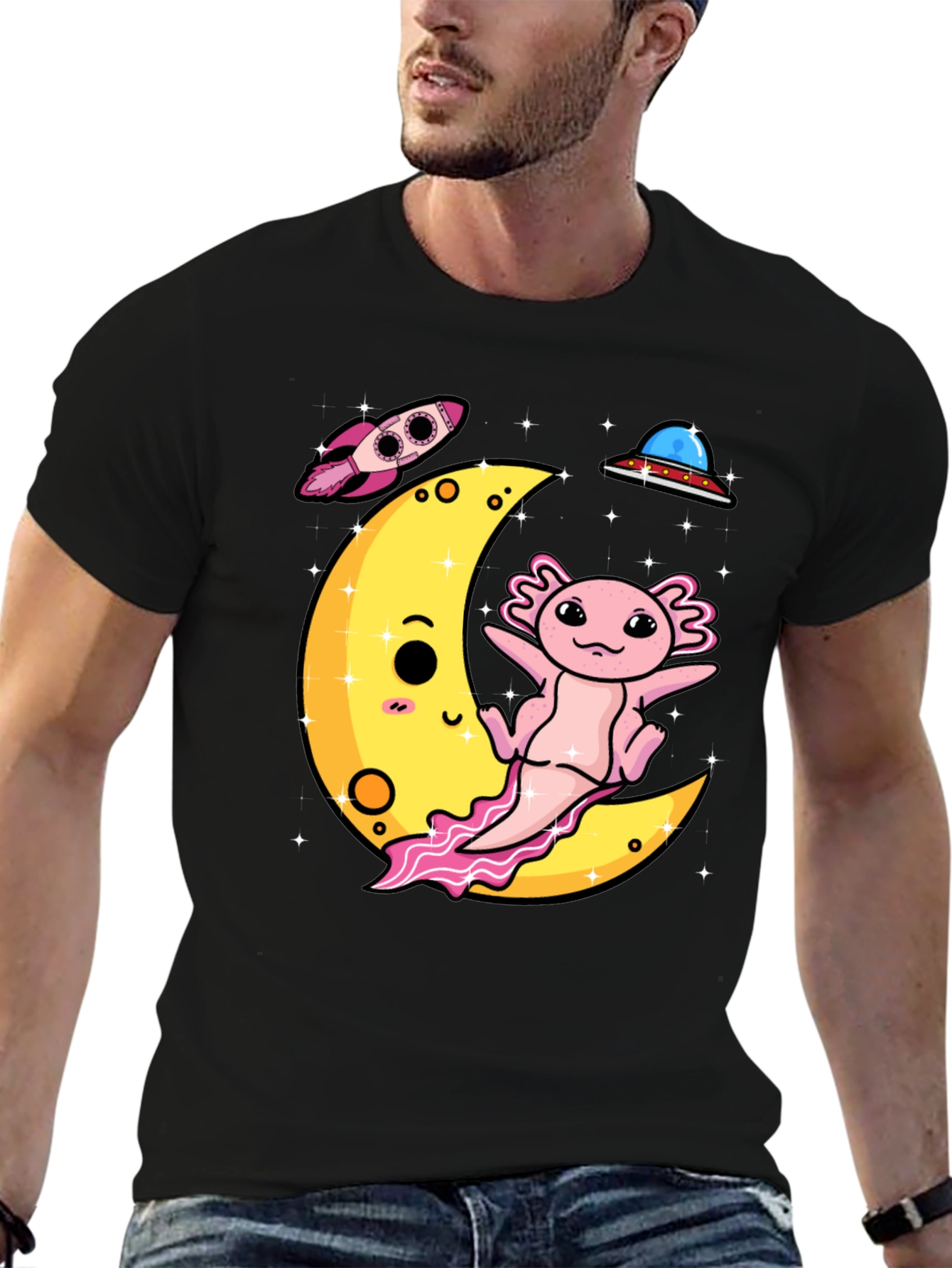 Axolotl on Moon Graphic Tee