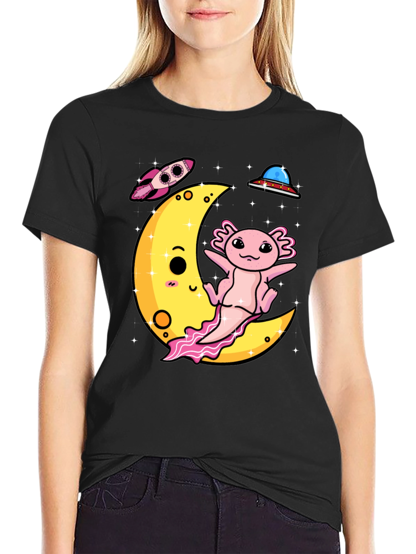 Axolotl on Moon Graphic Tee
