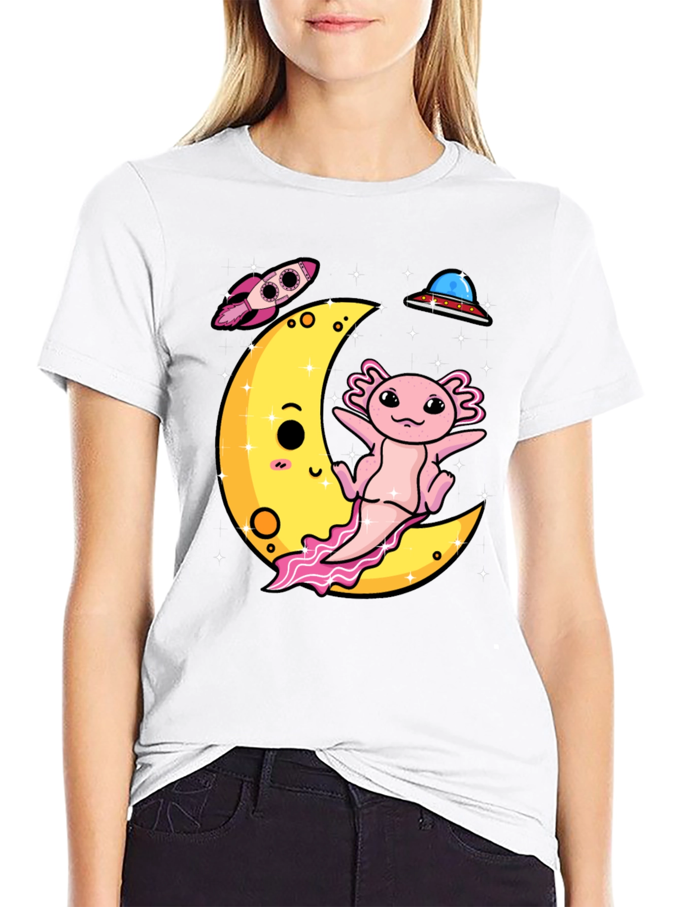 Axolotl on Moon Graphic Tee