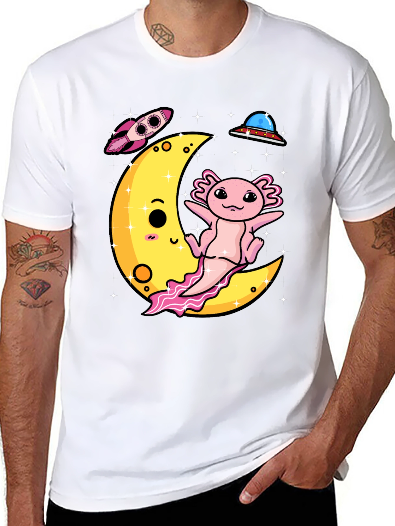 Axolotl on Moon Graphic Tee