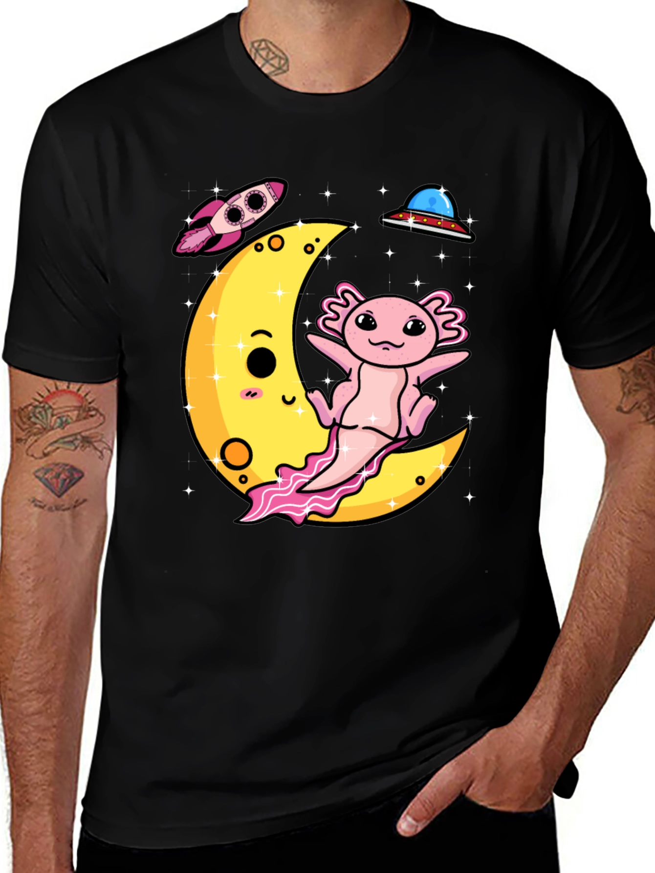 Axolotl on Moon Graphic Tee