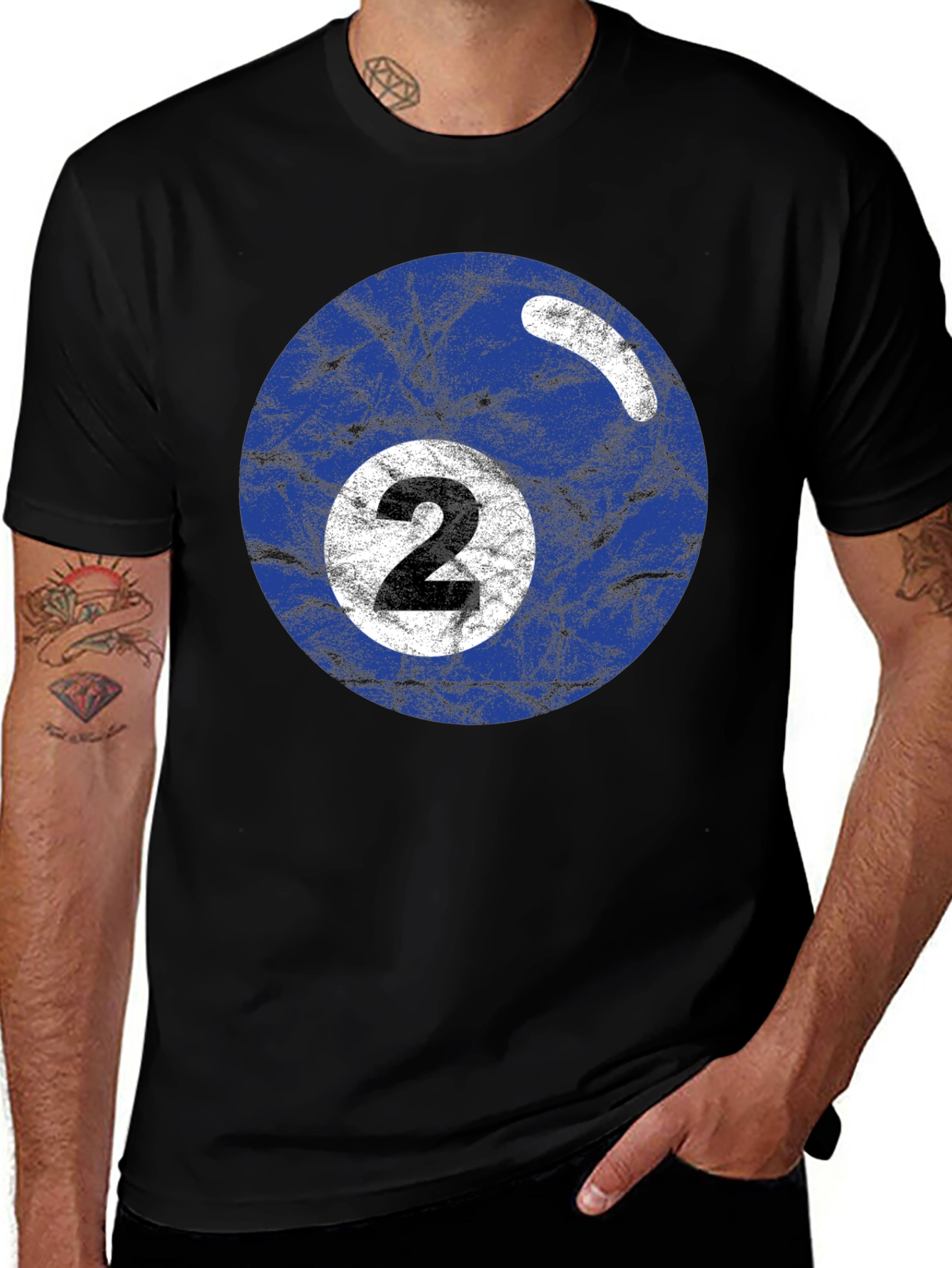 Mens Black T-shirt with Billiards Ball Graphic