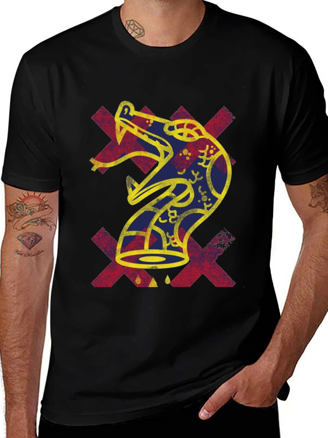 Bold Graphic Tee - Aztec Snake Design