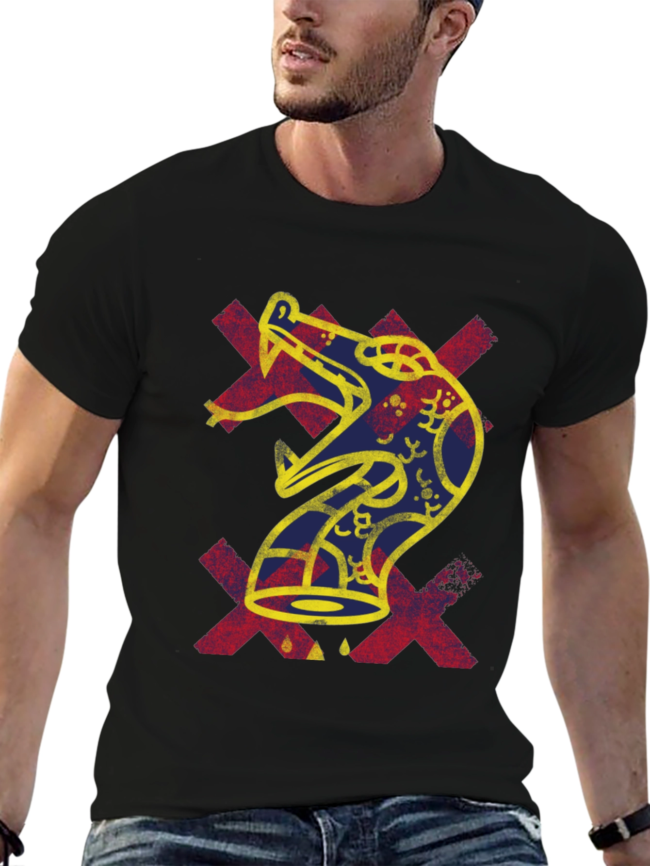 Bold Graphic Tee - Aztec Snake Design