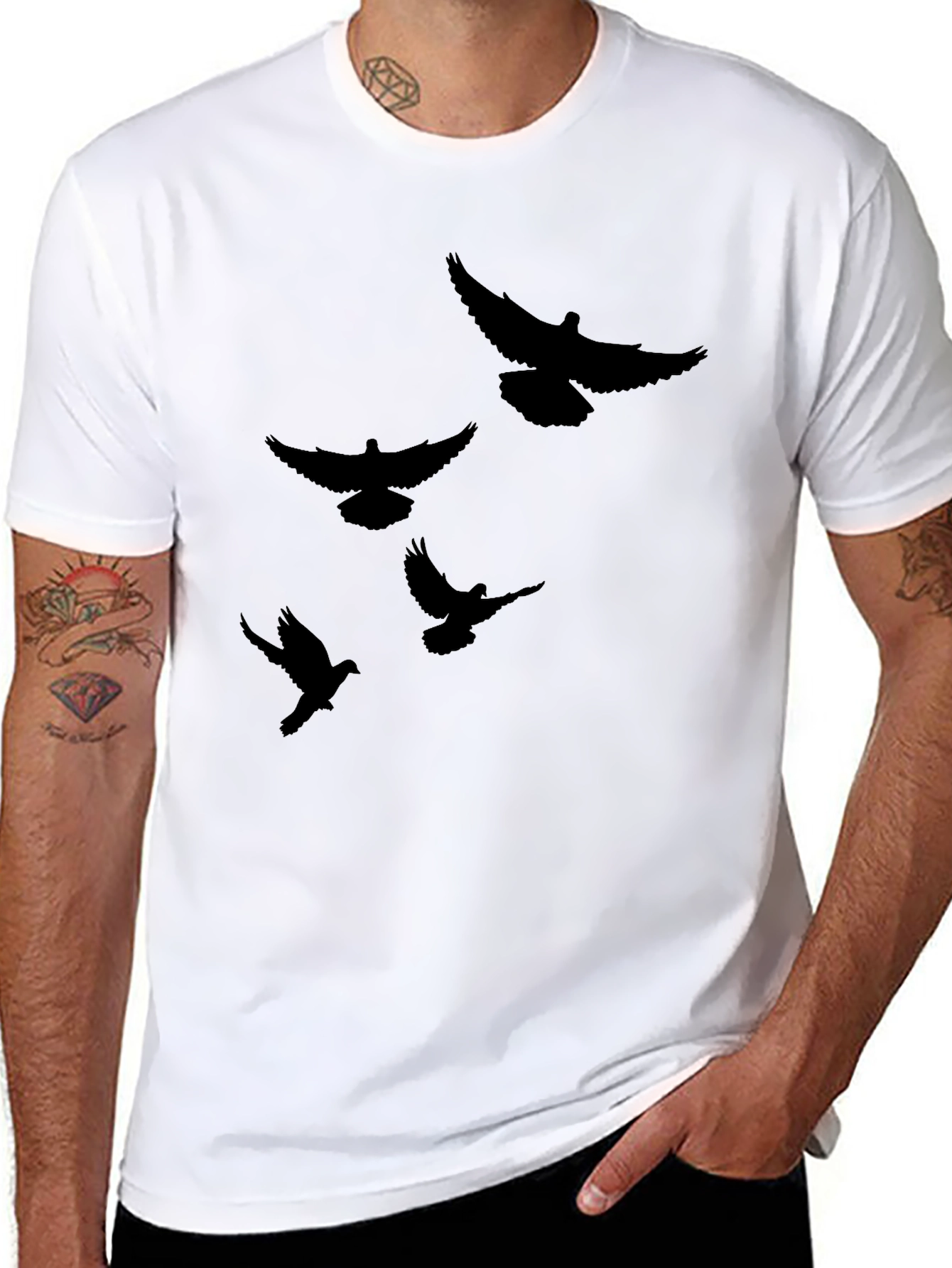 Mens Black T-Shirt with Bird Graphic