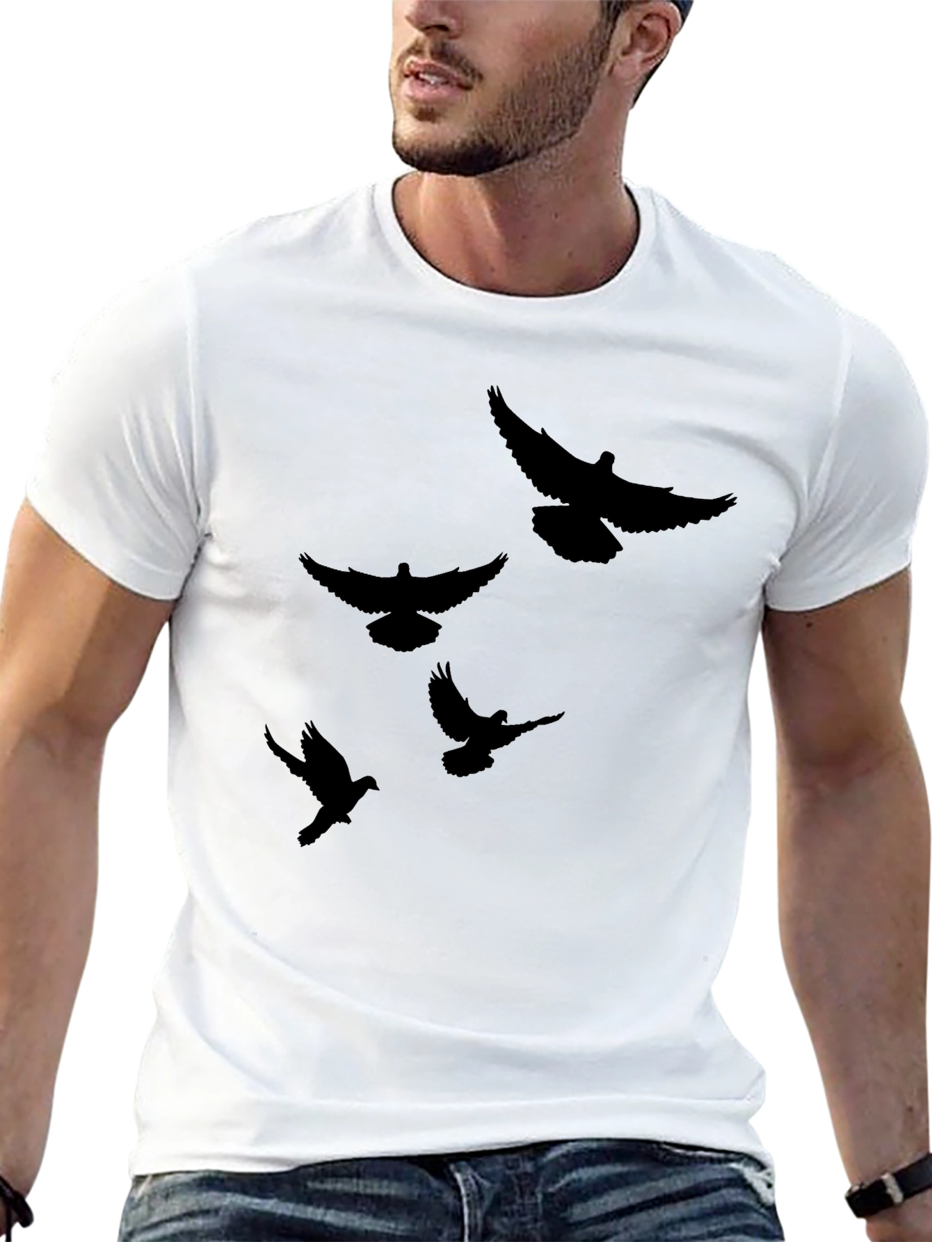 Mens Black T-Shirt with Bird Graphic