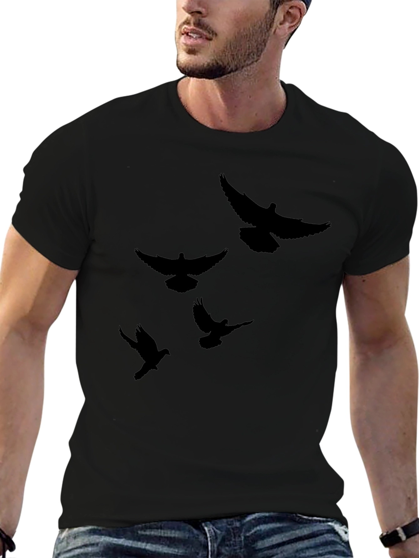 Mens Black T-Shirt with Bird Graphic