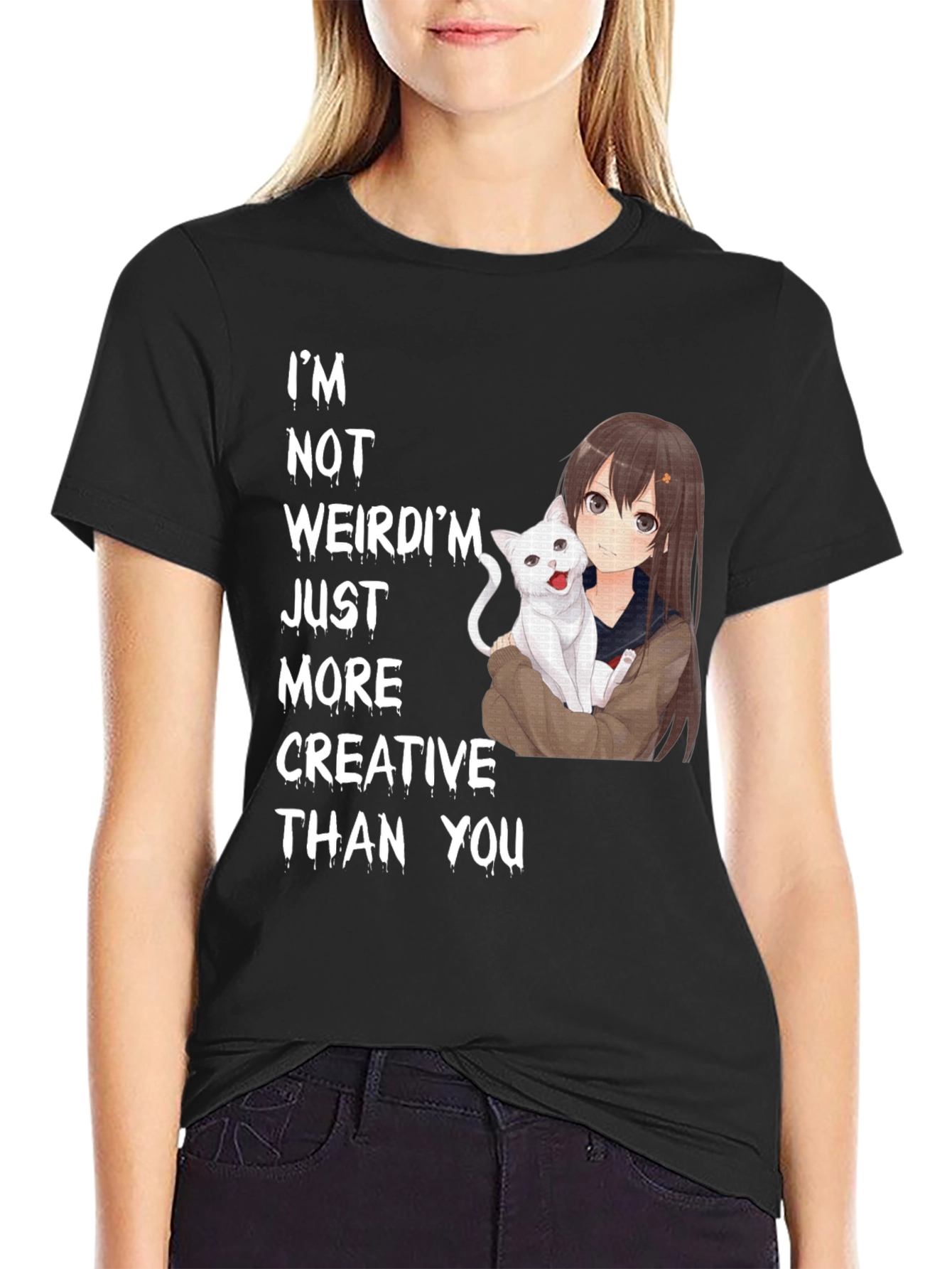 Anime Girl & Cat T-Shirt - Creative Saying Tee