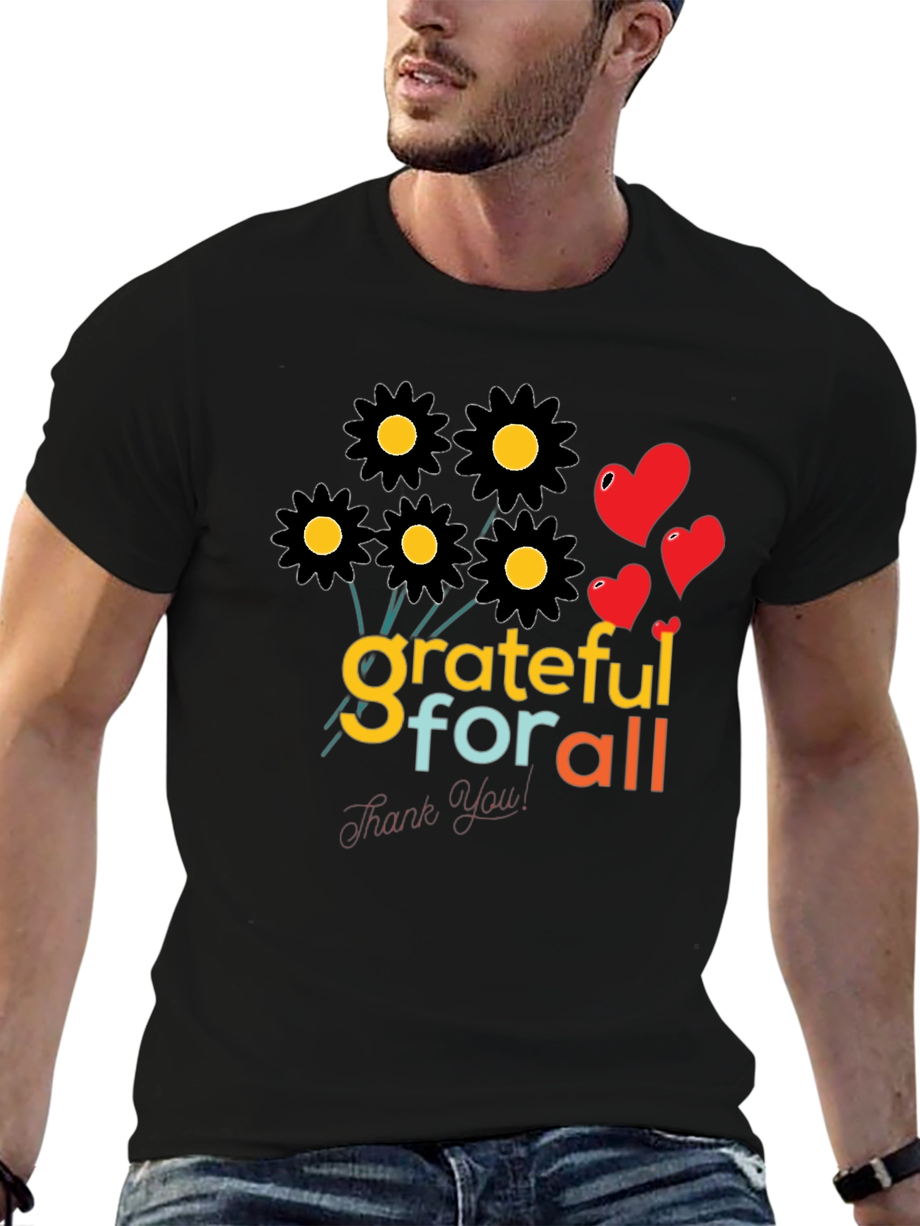 Grateful For All Graphic Black T-Shirt