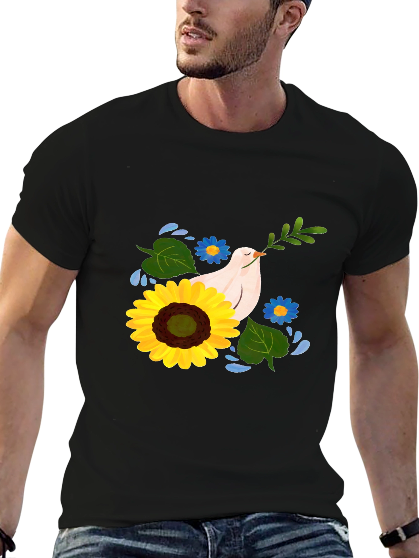 Peace Dove Sunflower Graphic Tee - Black