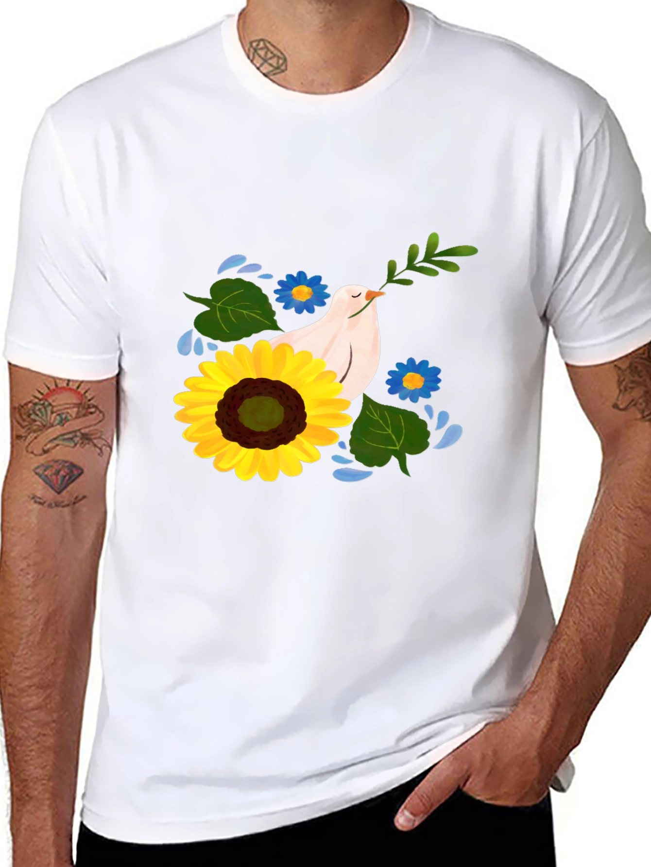 Peace Dove Sunflower Graphic Tee - Black