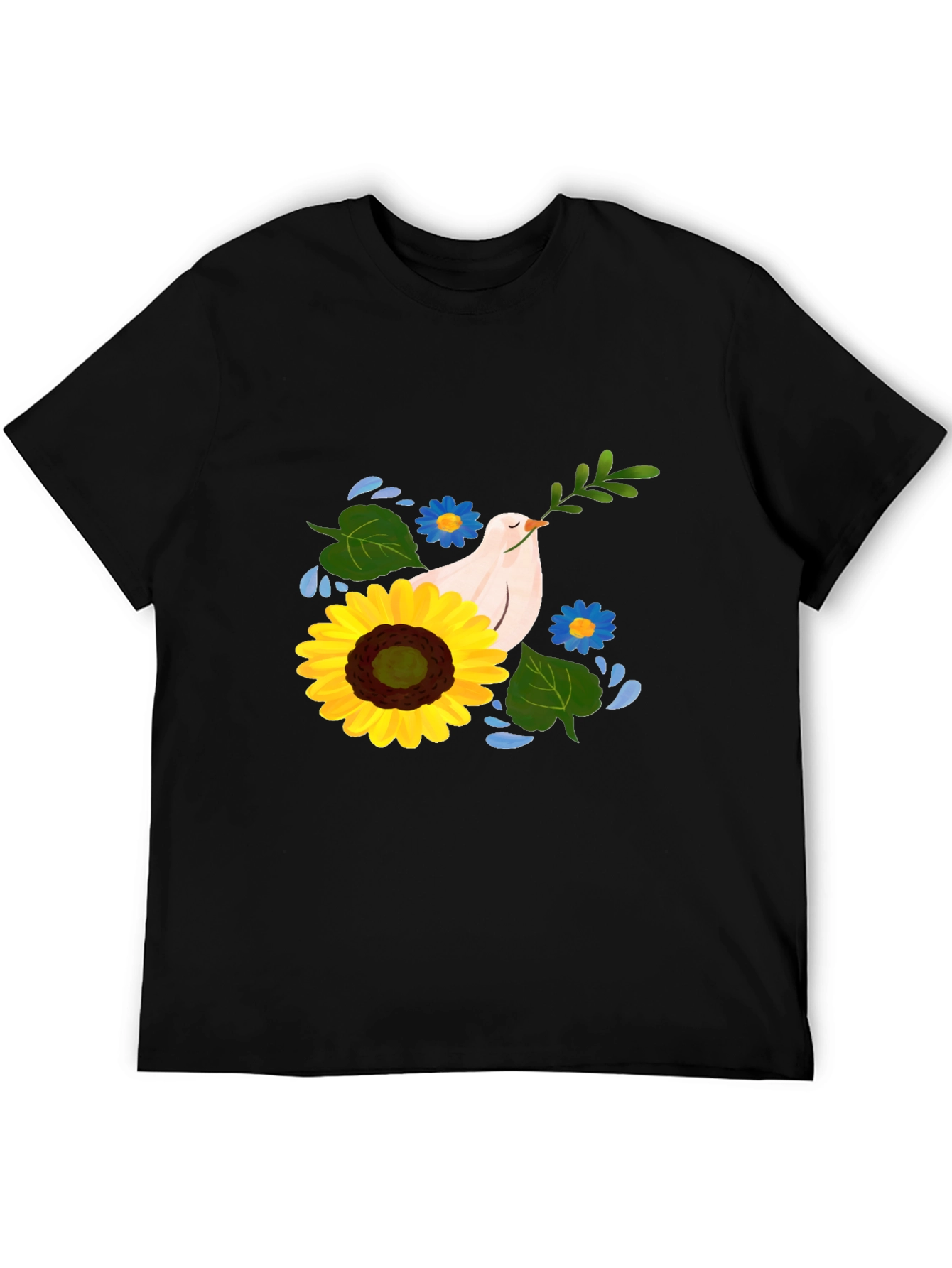 Peace Dove Sunflower Graphic Tee - Black