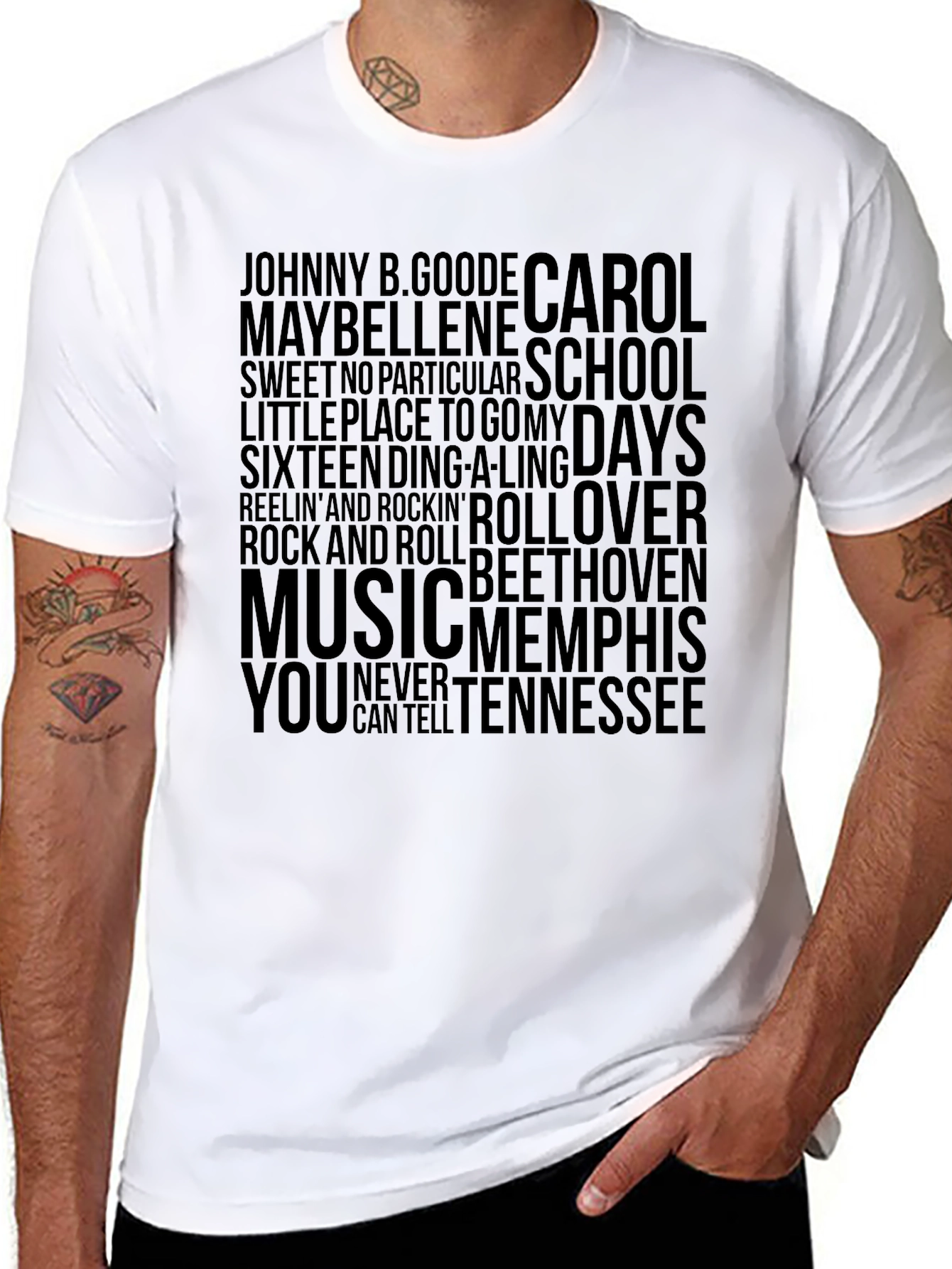 Retro Rock n Roll Song Title Black Graphic T-Shirt
