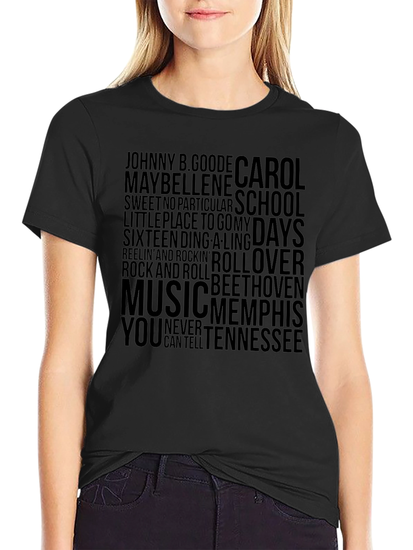Retro Rock n Roll Song Title Black Graphic T-Shirt