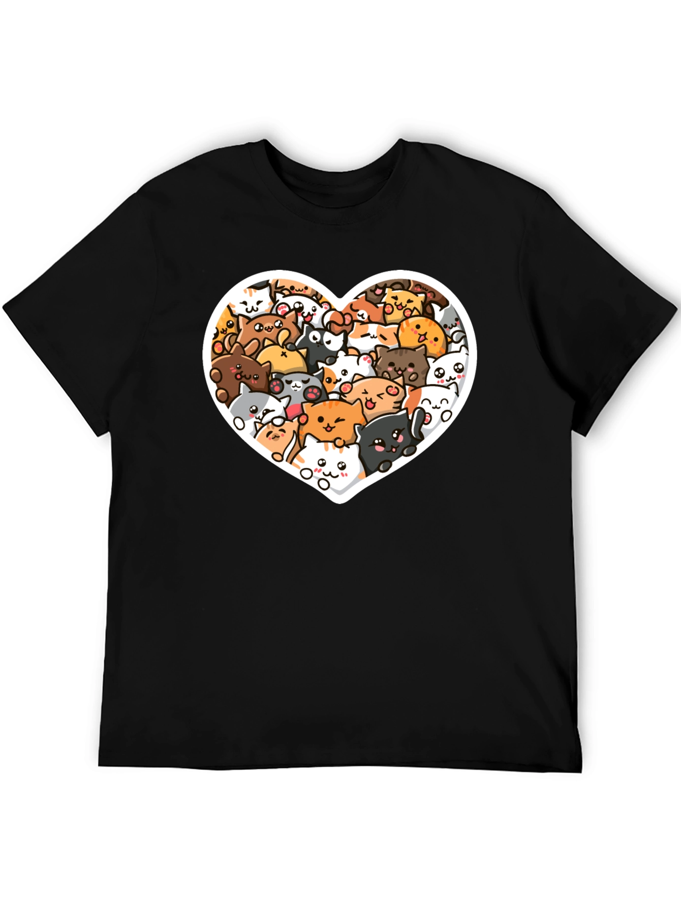 Cute Cat Heart T-Shirt - Black Graphic Tee