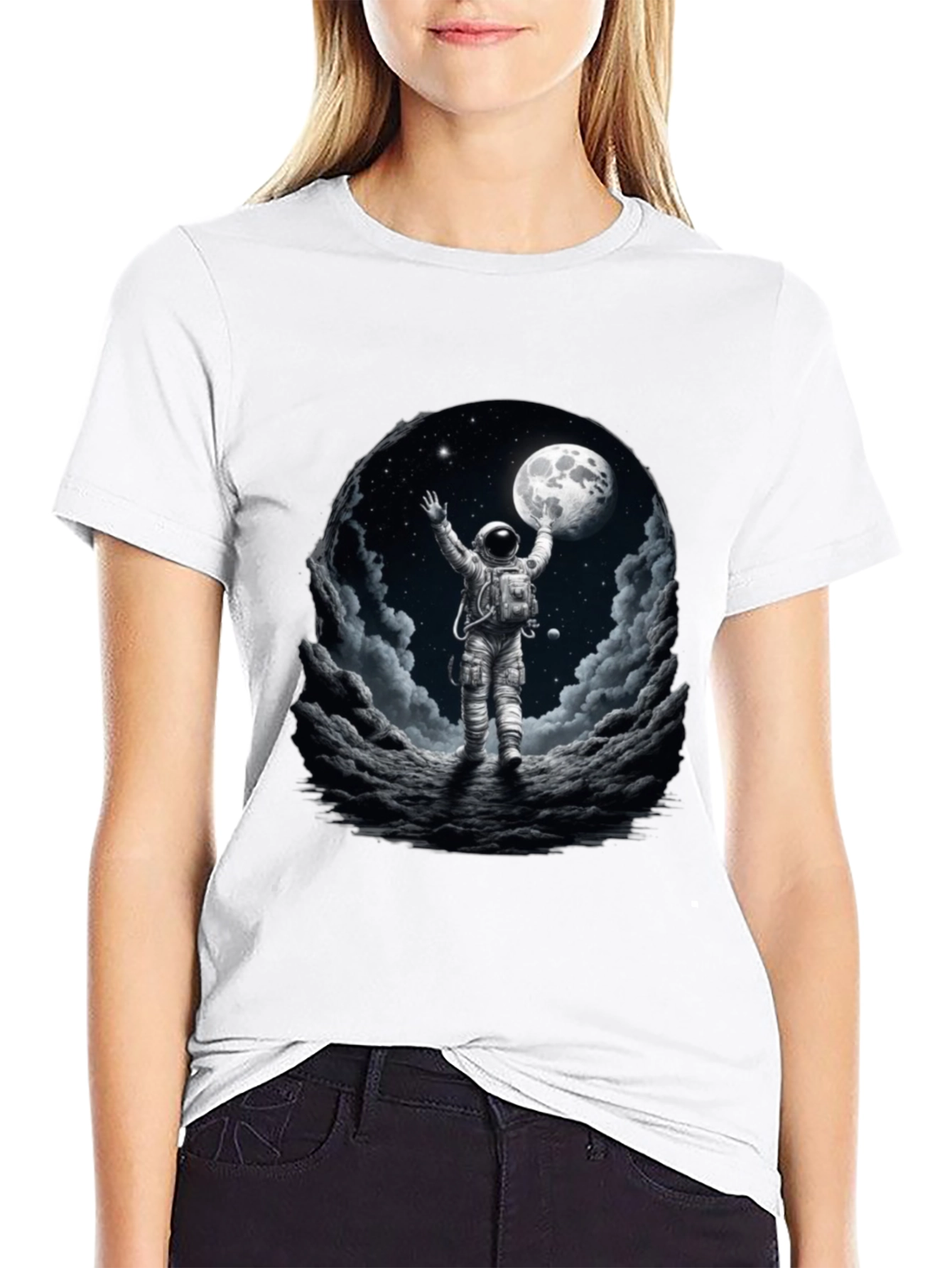 Astronaut Moon Landing Graphic Tee - Black