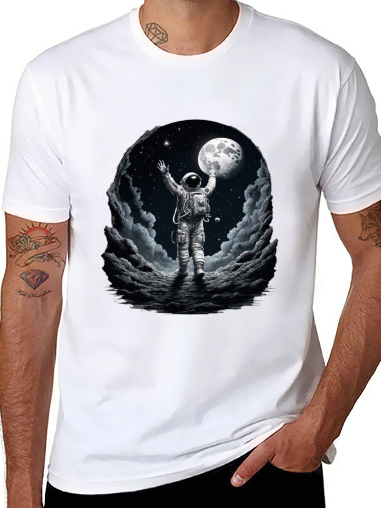 Astronaut Moon Landing Graphic Tee - Black