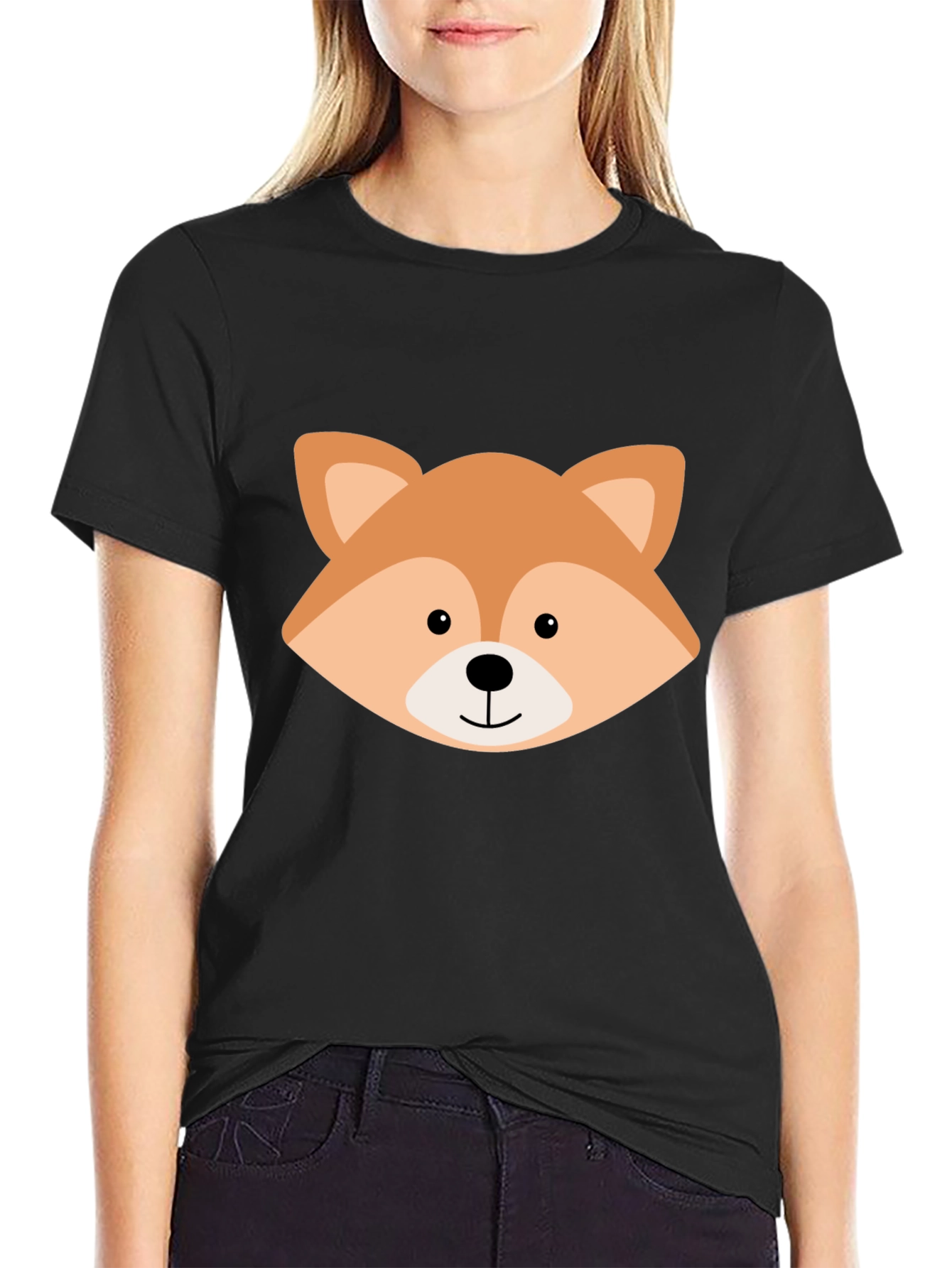 Cute Fox Graphic Black T-Shirt