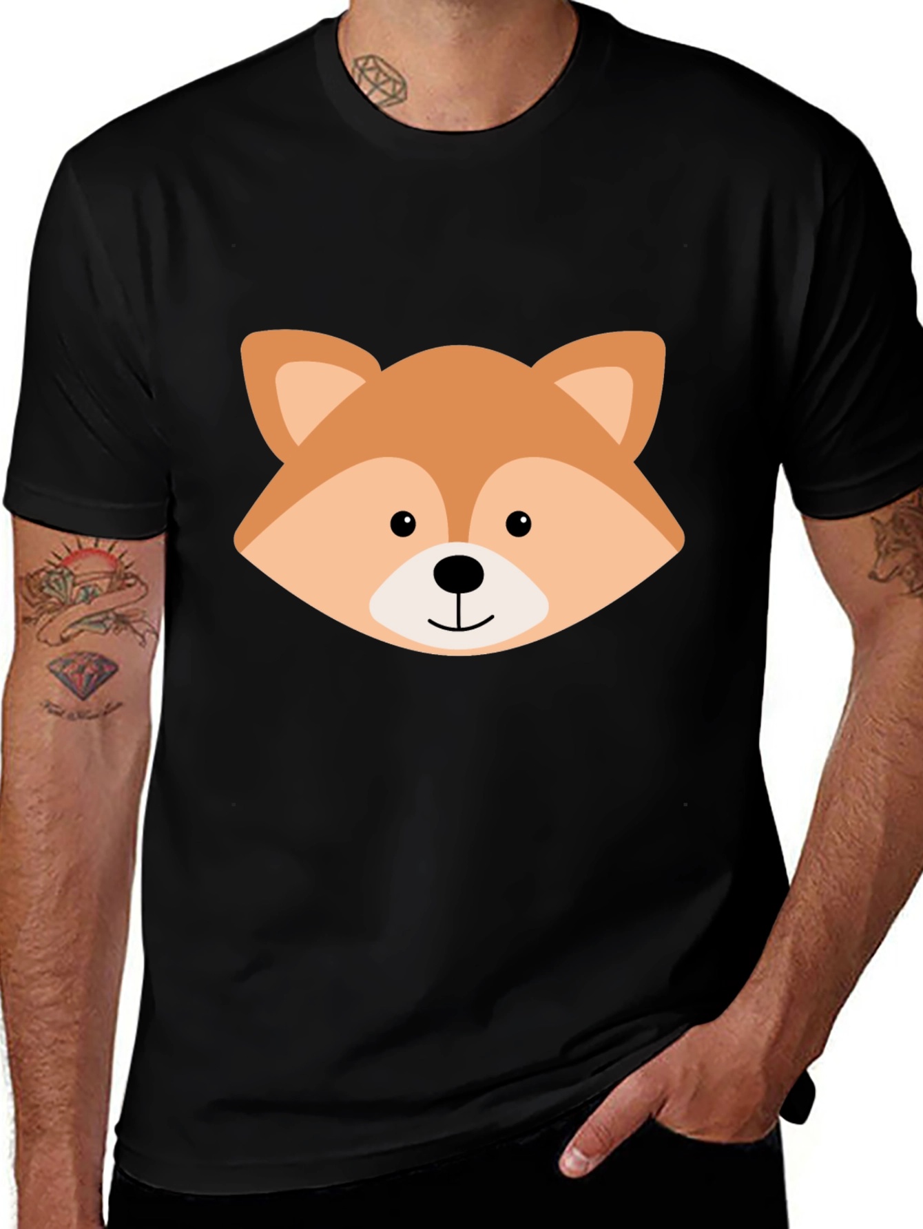 Cute Fox Graphic Black T-Shirt