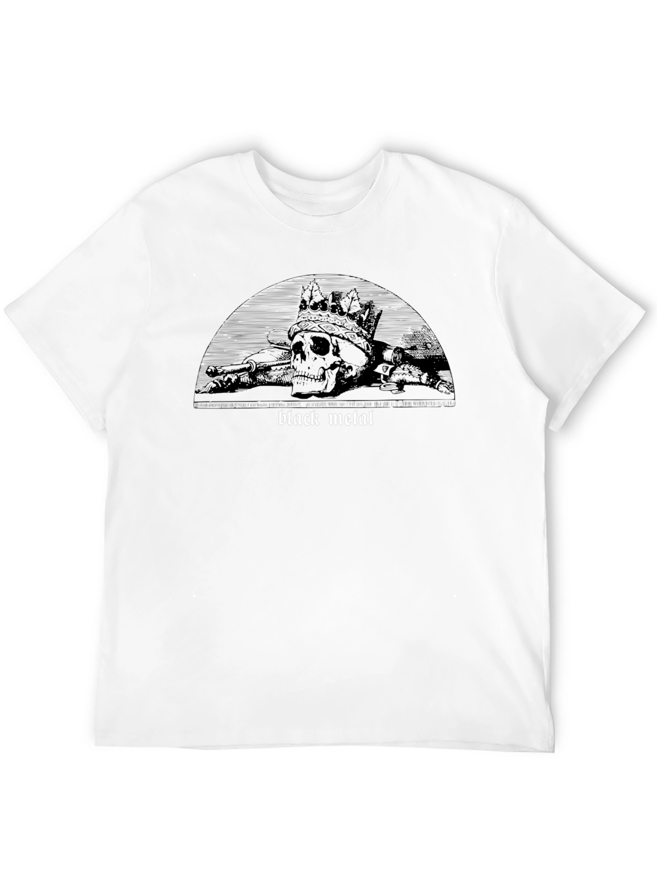 Black Metal Graphic T-Shirt - Skull Crown Design