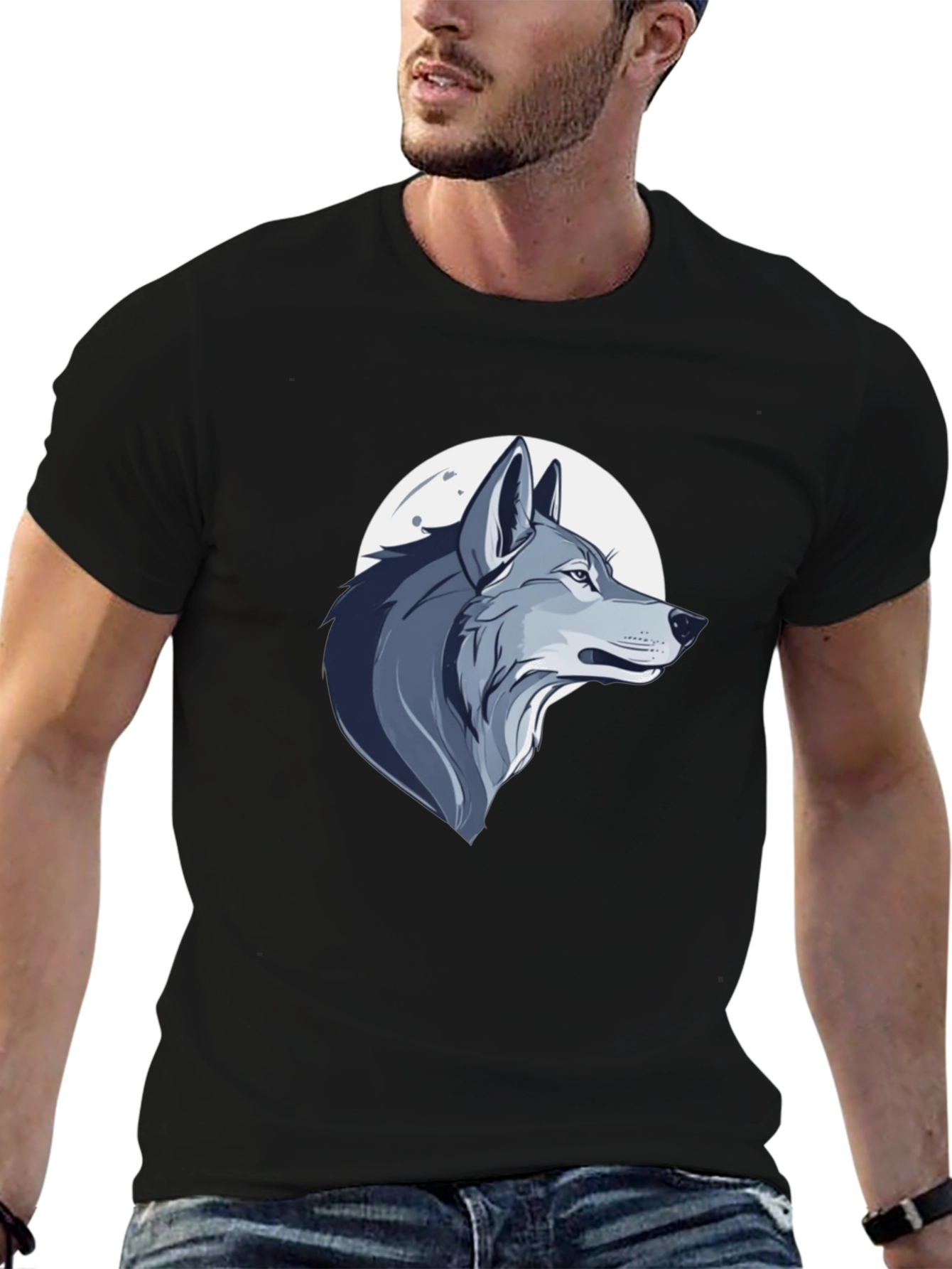 Wolf Moon Graphic Tee - Mens Black Cotton T-Shirt