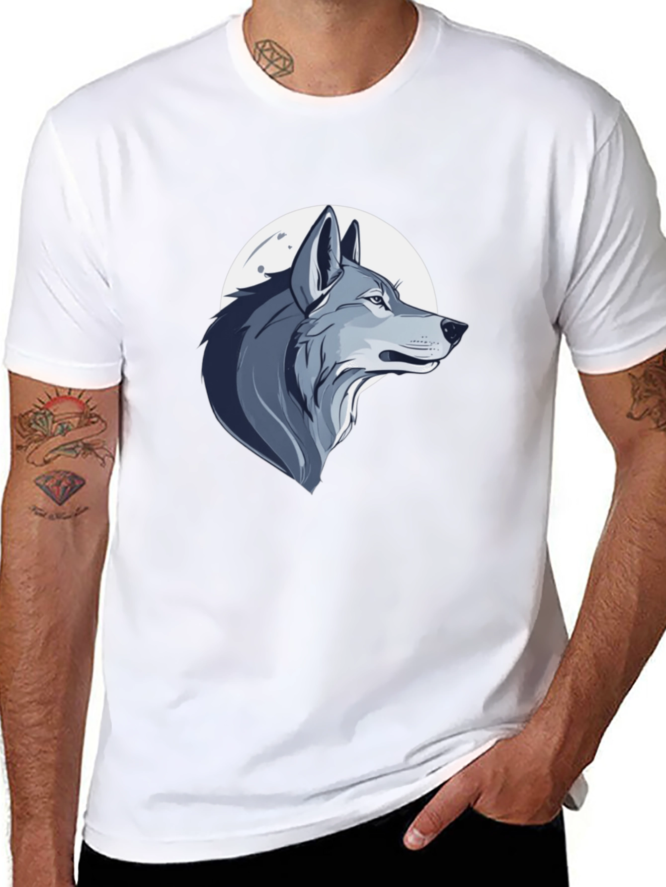 Wolf Moon Graphic Tee - Mens Black Cotton T-Shirt