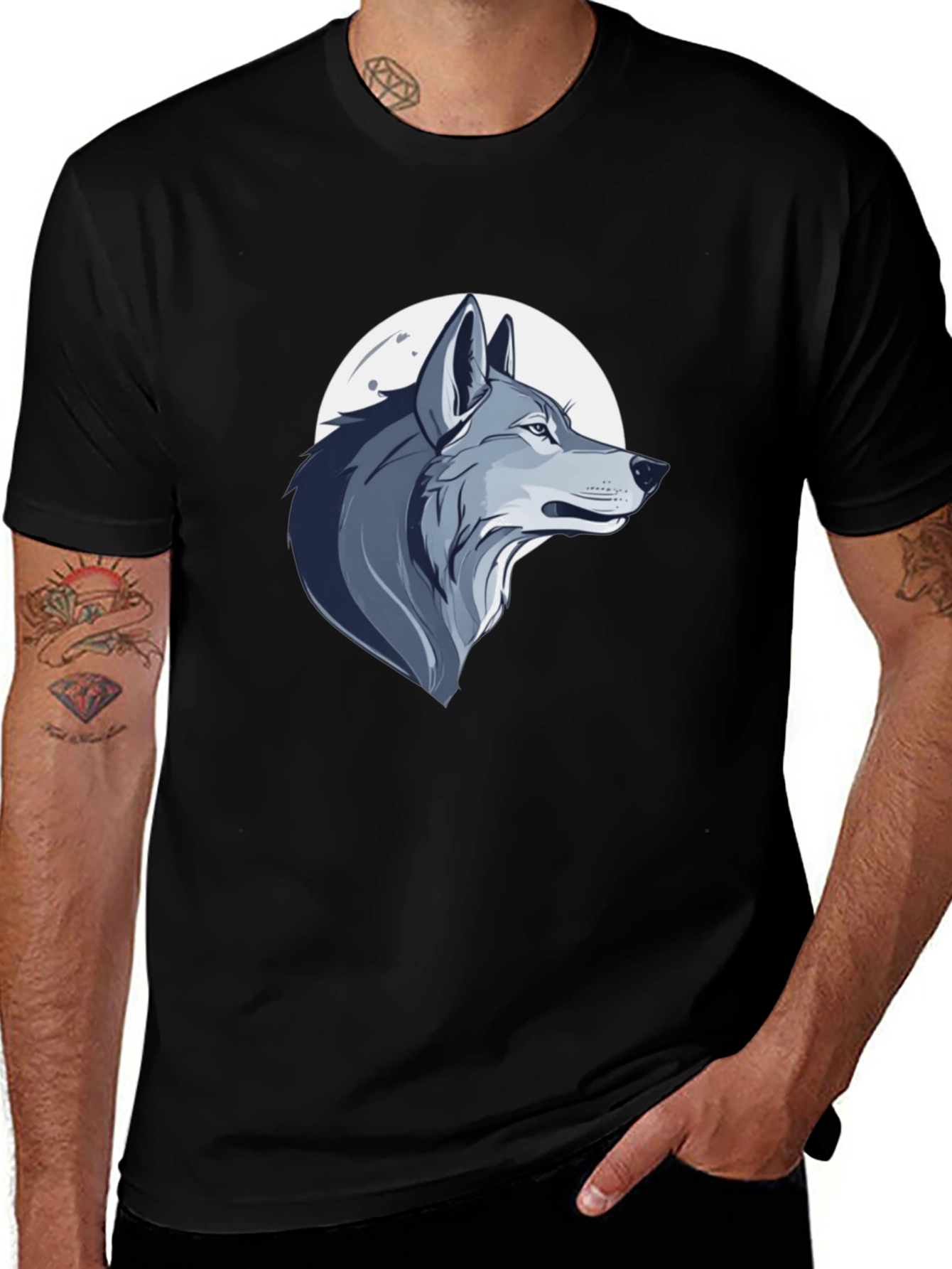 Wolf Moon Graphic Tee - Mens Black Cotton T-Shirt