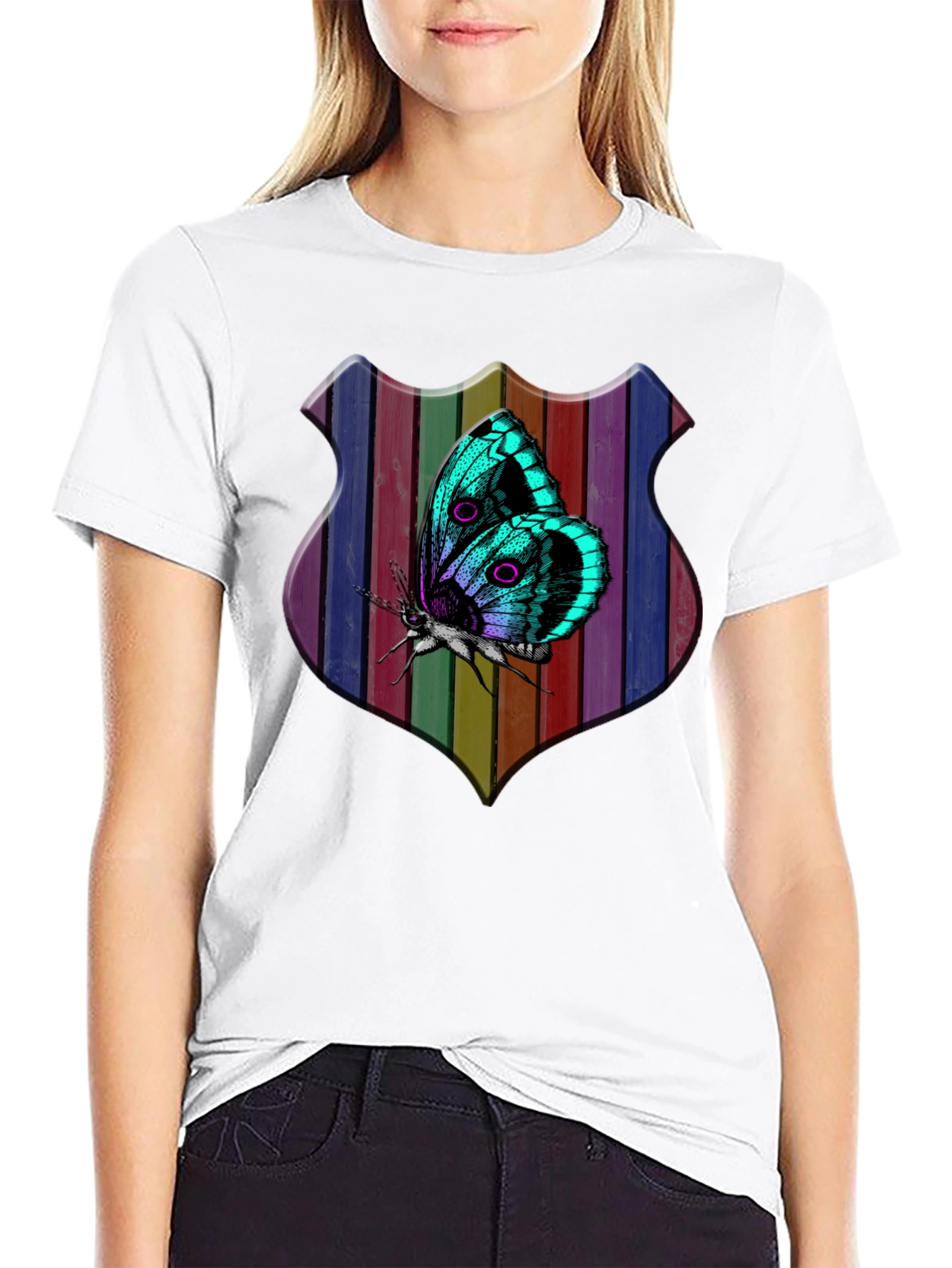 Butterfly Rainbow Shield Graphic Tee