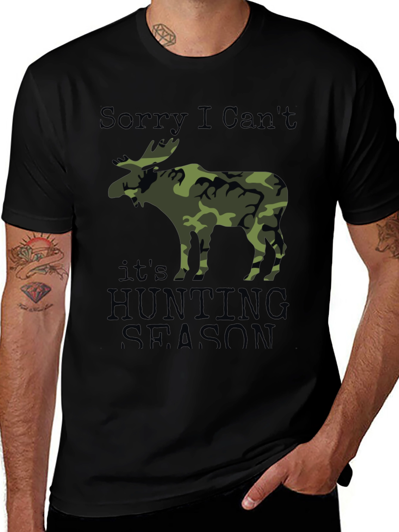 Hunting Season Camo Moose Graphic T-Shirt