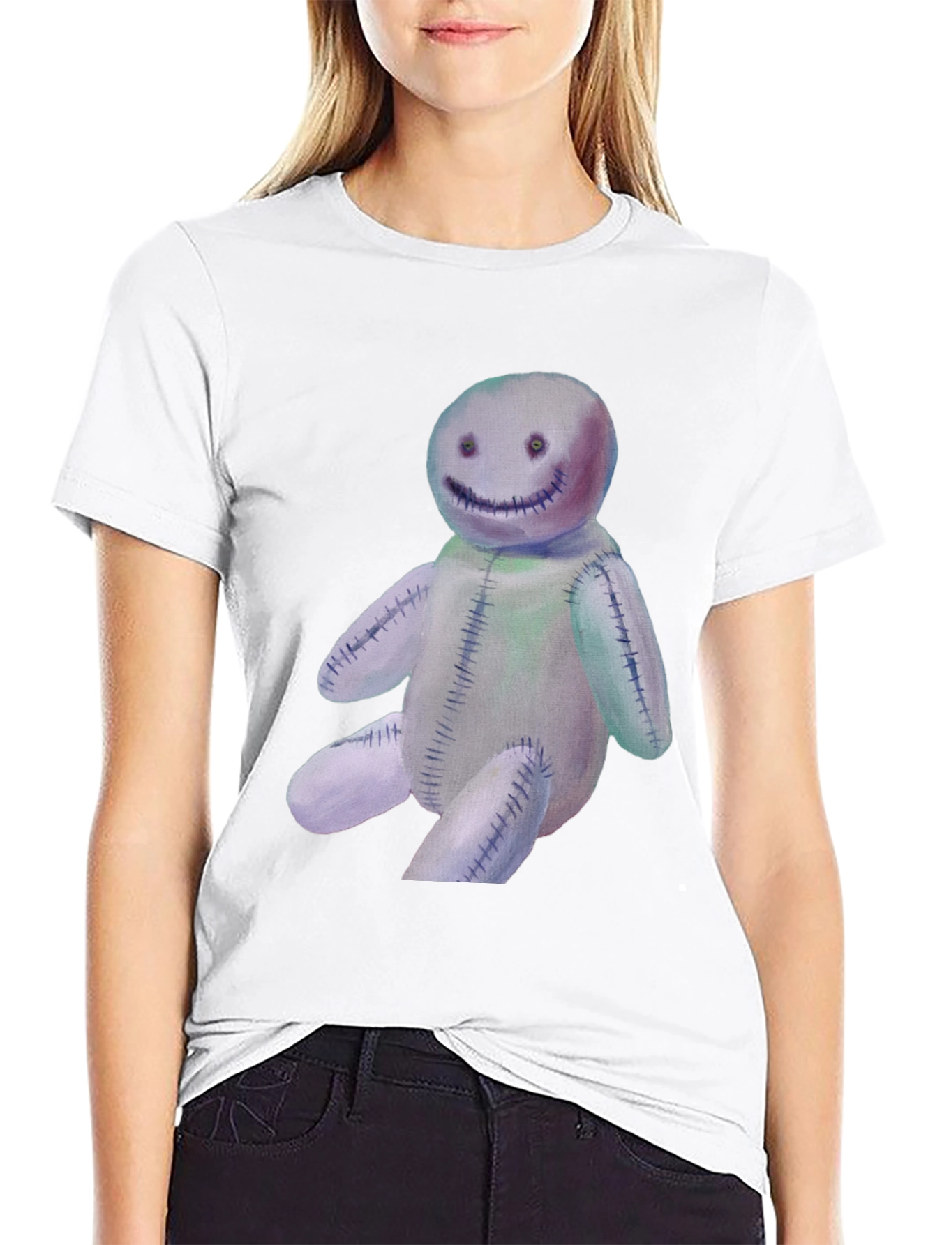 Spooky Stitched Doll Graphic Tee - Black