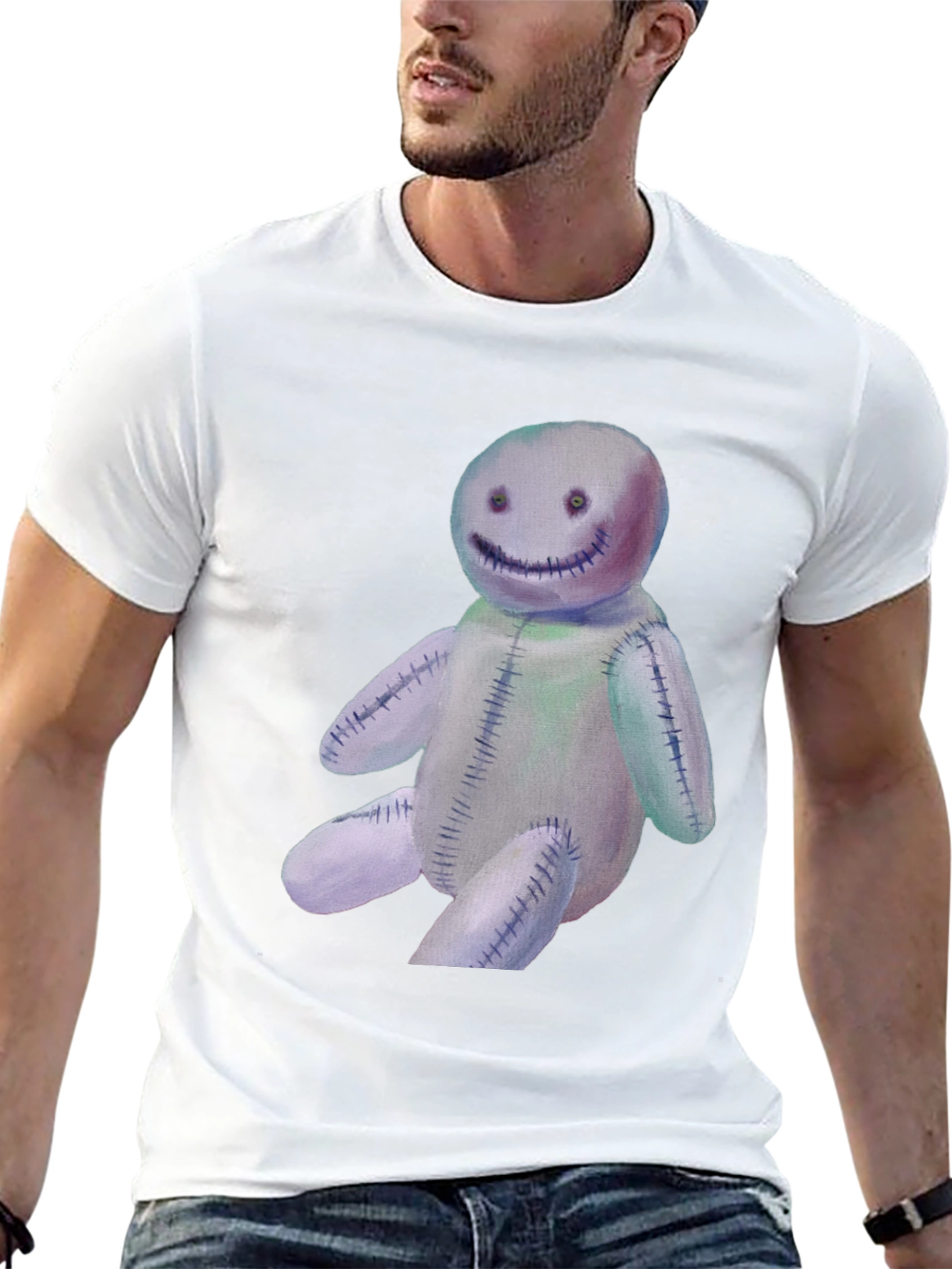 Spooky Stitched Doll Graphic Tee - Black