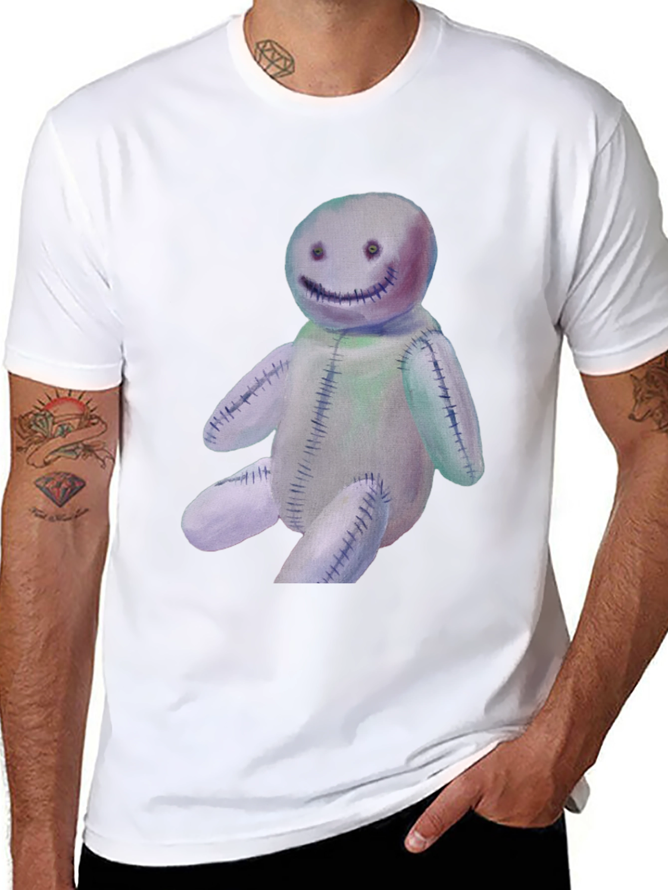 Spooky Stitched Doll Graphic Tee - Black