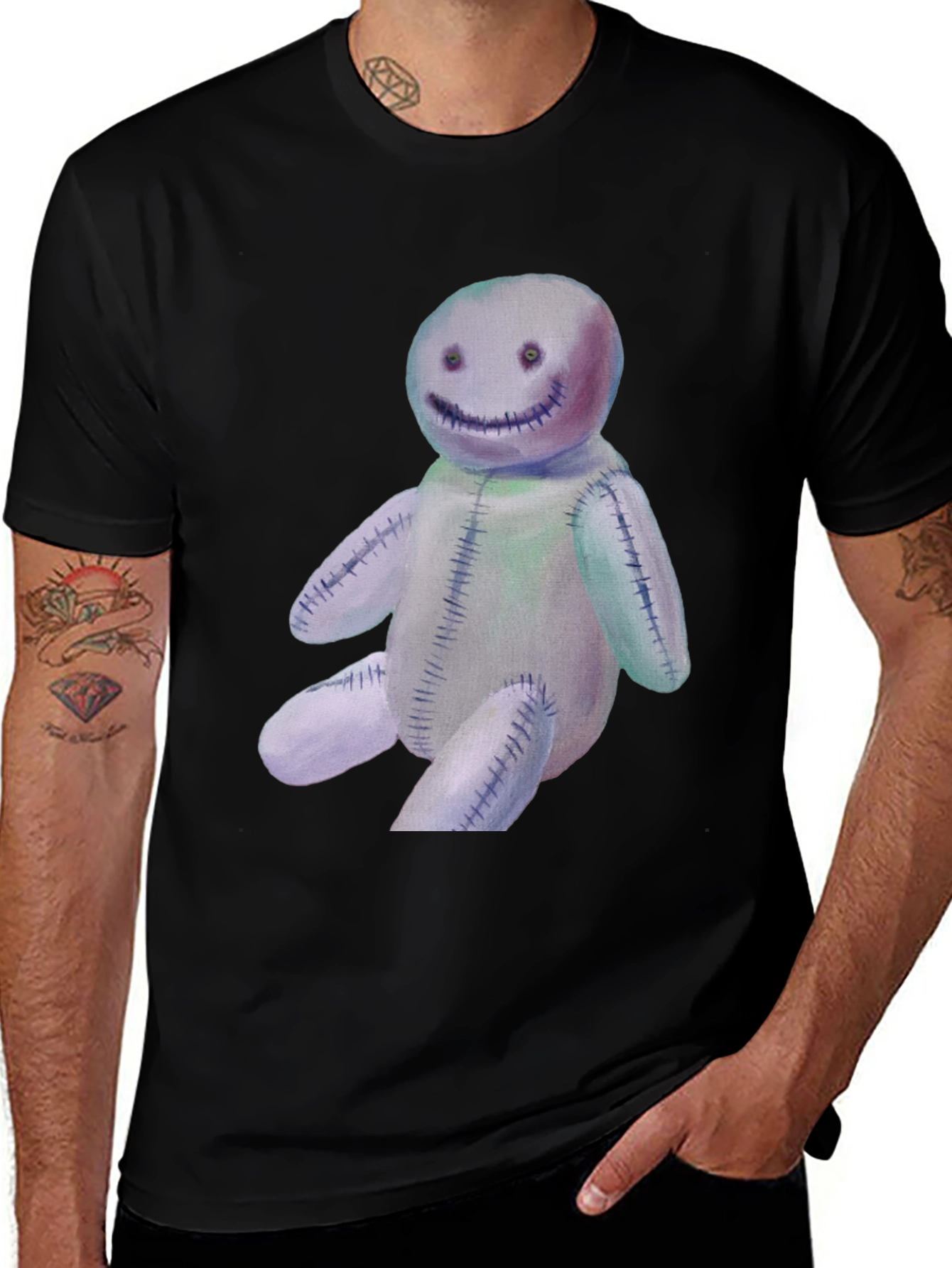 Spooky Stitched Doll Graphic Tee - Black