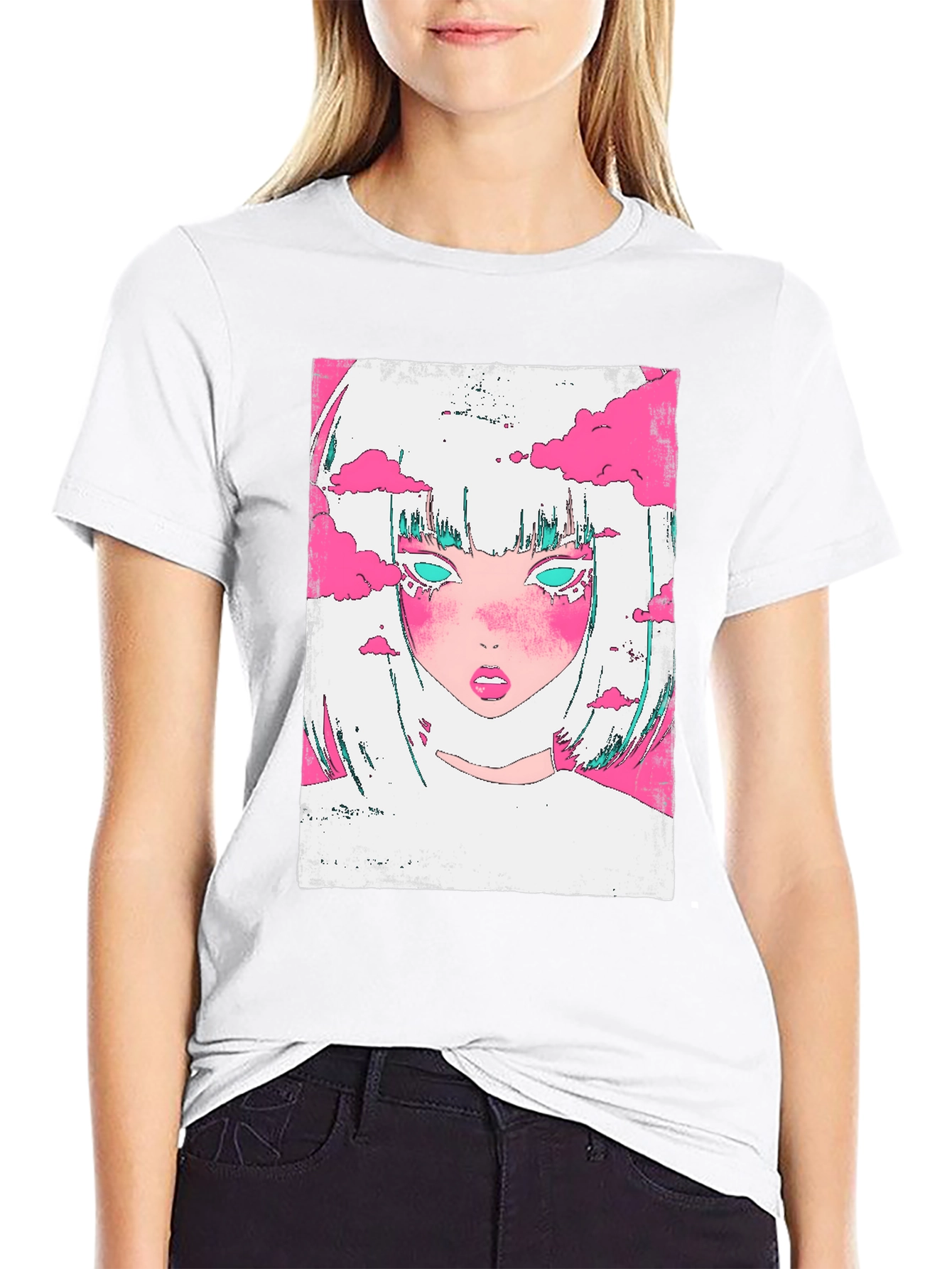 Anime Girl Cloud Tee - Cool Graphic Print Shirt