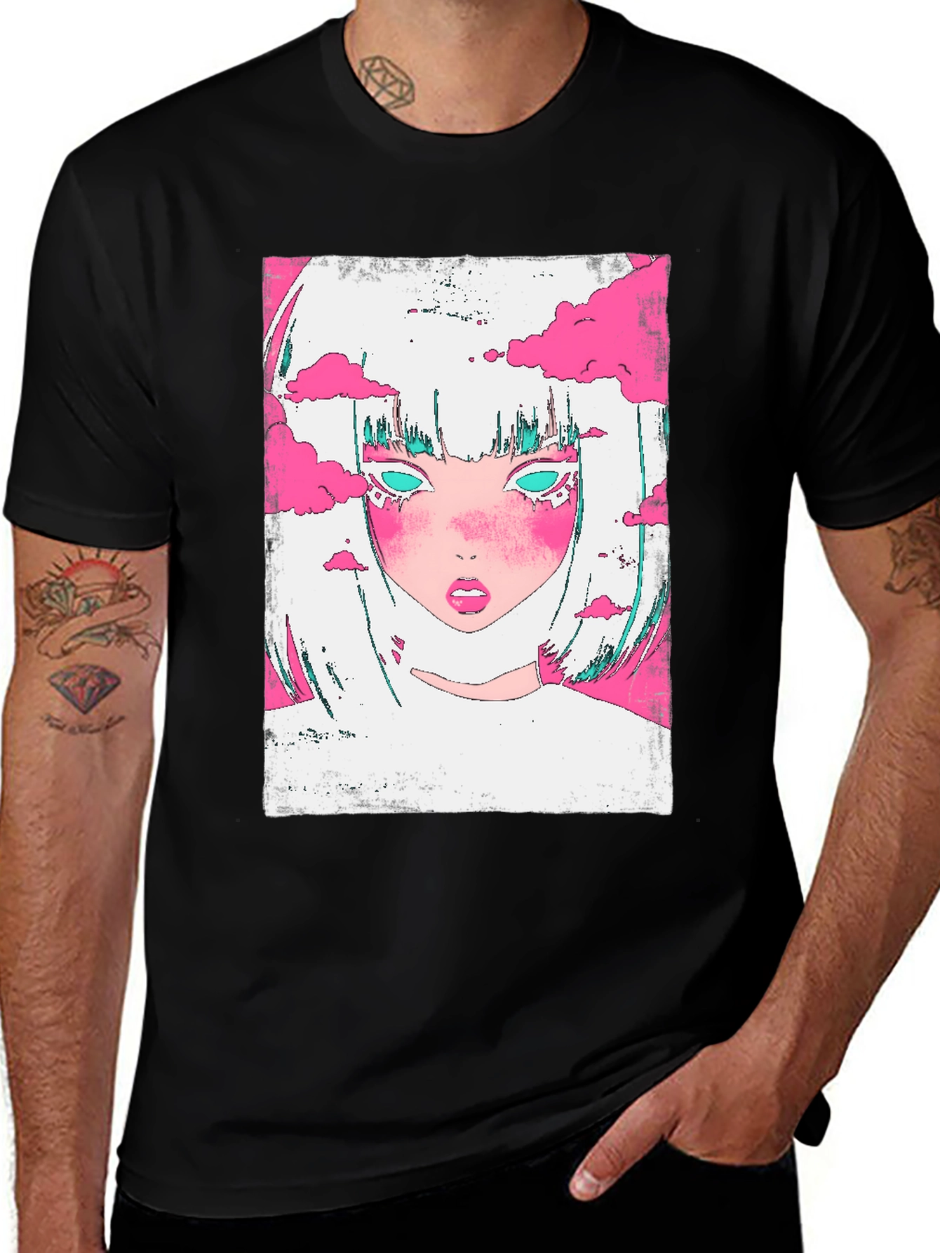 Anime Girl Cloud Tee - Cool Graphic Print Shirt