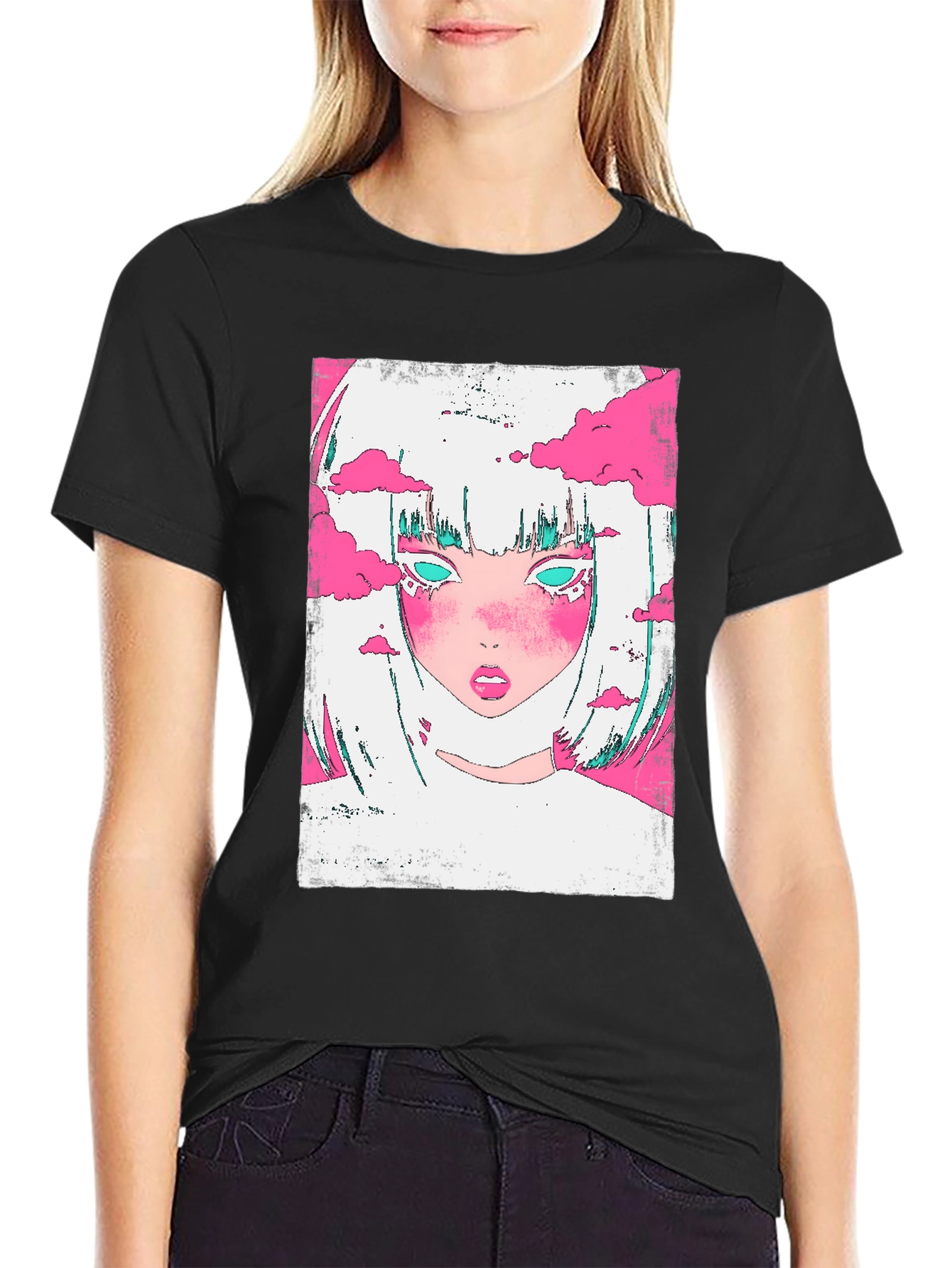 Anime Girl Cloud Tee - Cool Graphic Print Shirt