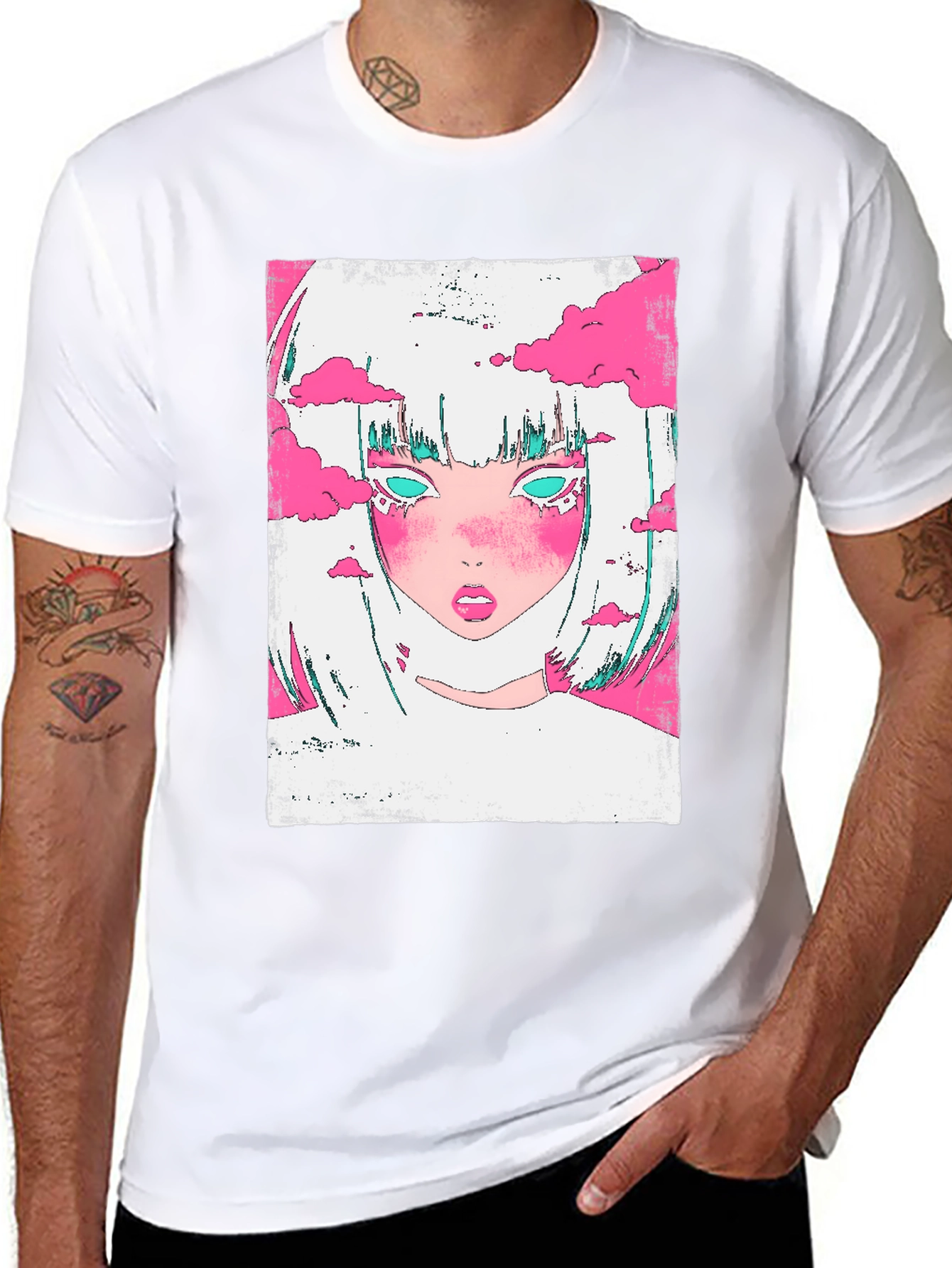 Anime Girl Cloud Tee - Cool Graphic Print Shirt
